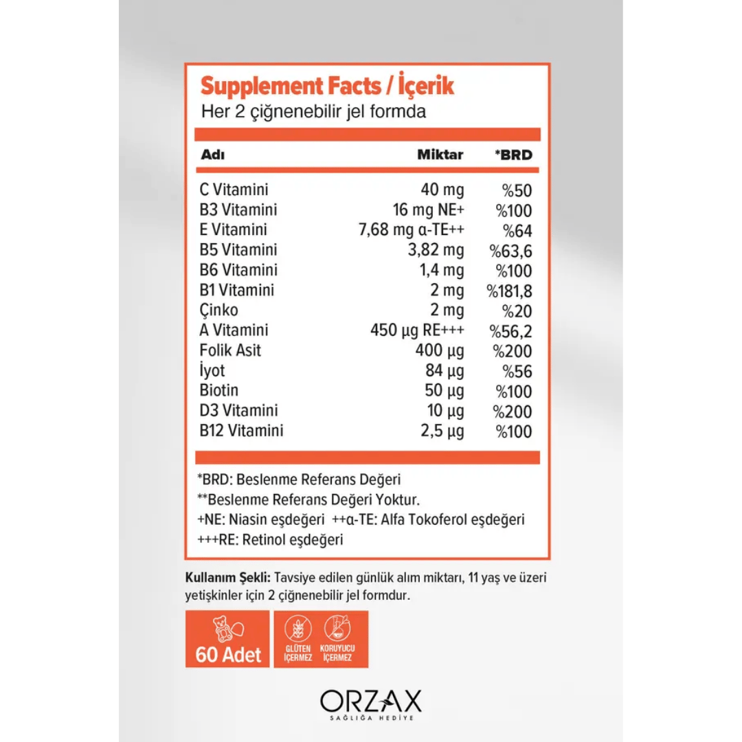 Orzax Ocean Gummies Multivimatimin Adult Takviye Edici Gıda 60 Adet Çiğnenebilir Jel Form - orzax