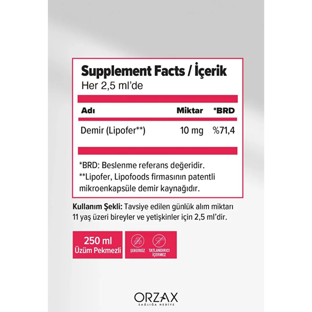 Orzax Ocean Microfer Lipozomal Demir Sıvı Takviye Edici Gıda 250 ml - Orzax