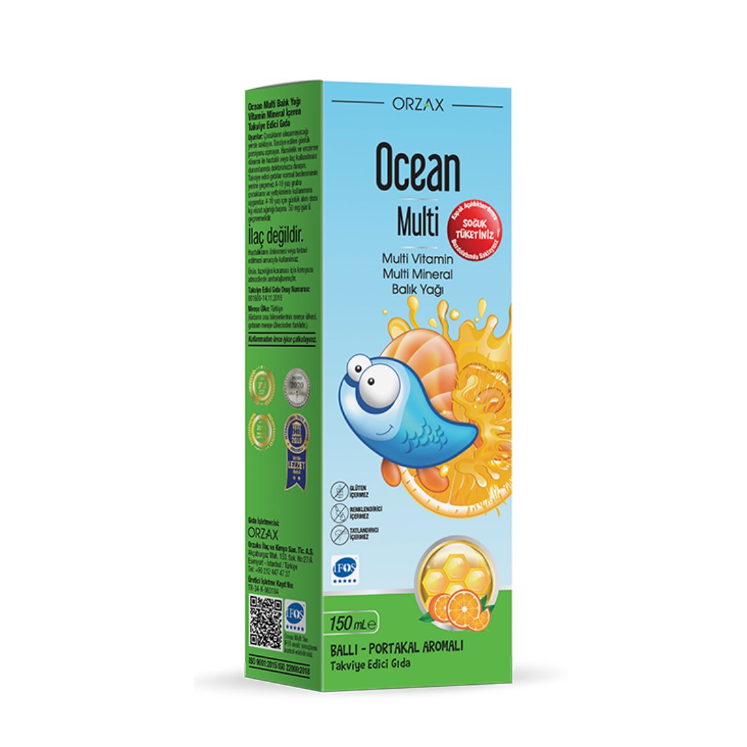 Orzax Ocean Multi Ballı - Portakal Aromalı Takviye Edici Şurup 150 ml 2.'si %50 İNDİRİMLİ - Orzax