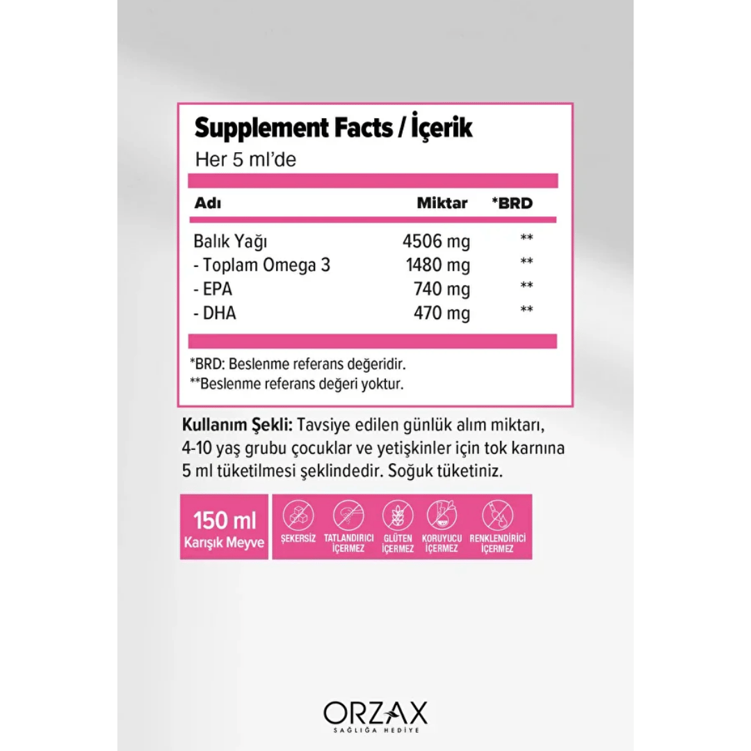 Orzax Ocean Omega3 Şurup 150 ml Karışık Meyve Aromalı - orzax