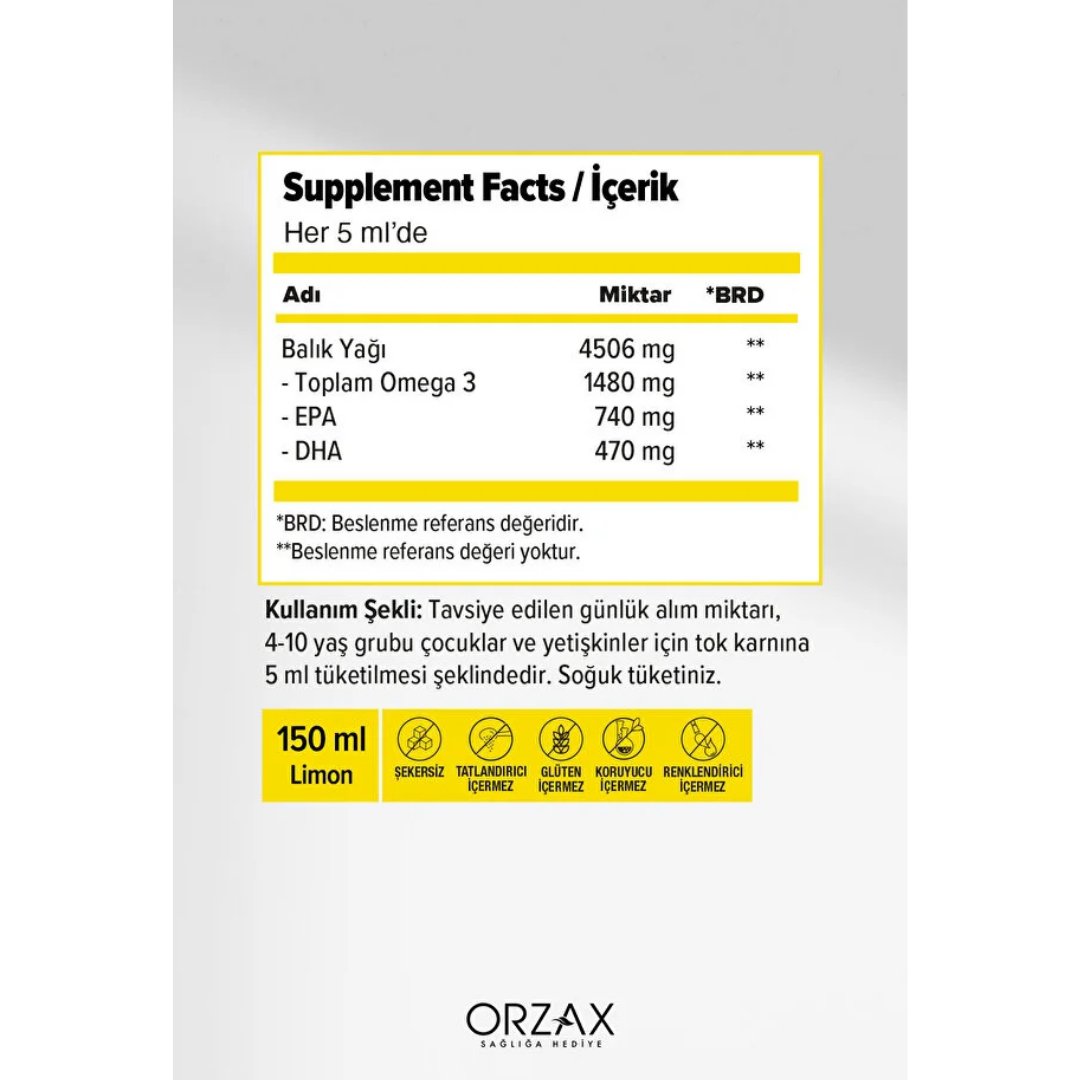 Orzax Ocean Omega3 Şurup 150 ml - Limon - Orzax