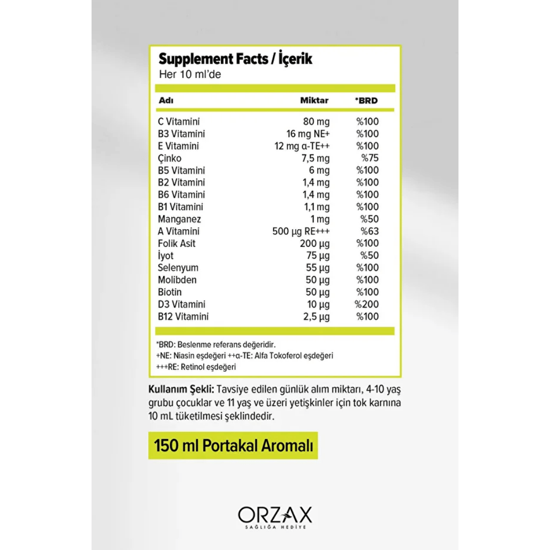 Orzax Ocean Vitamin Mineral - Portakal Aromalı 150ml - Orzax