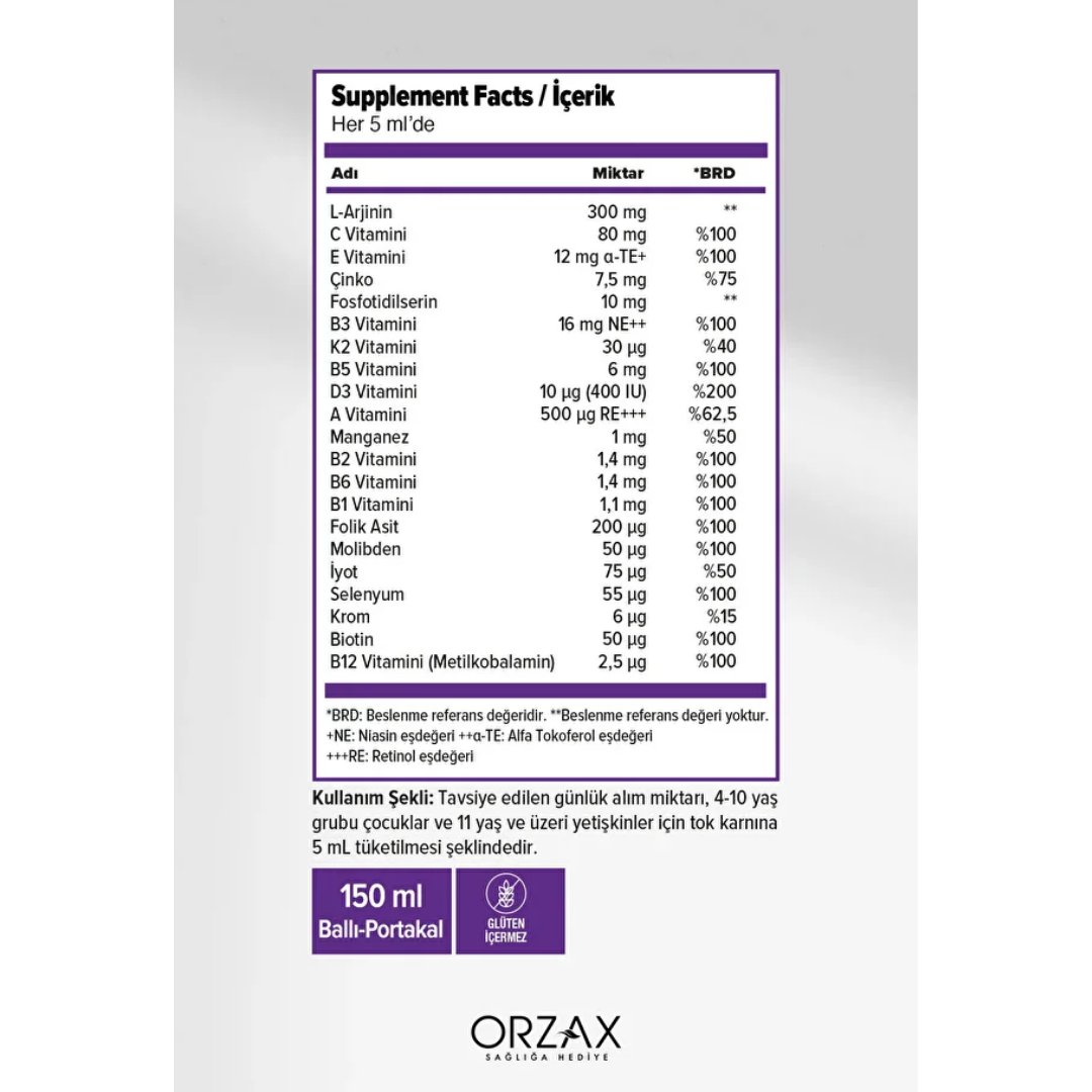 Orzax Ocean VM Arginin PS 150 ml Şurup Kalemlik Hediyeli - orzax