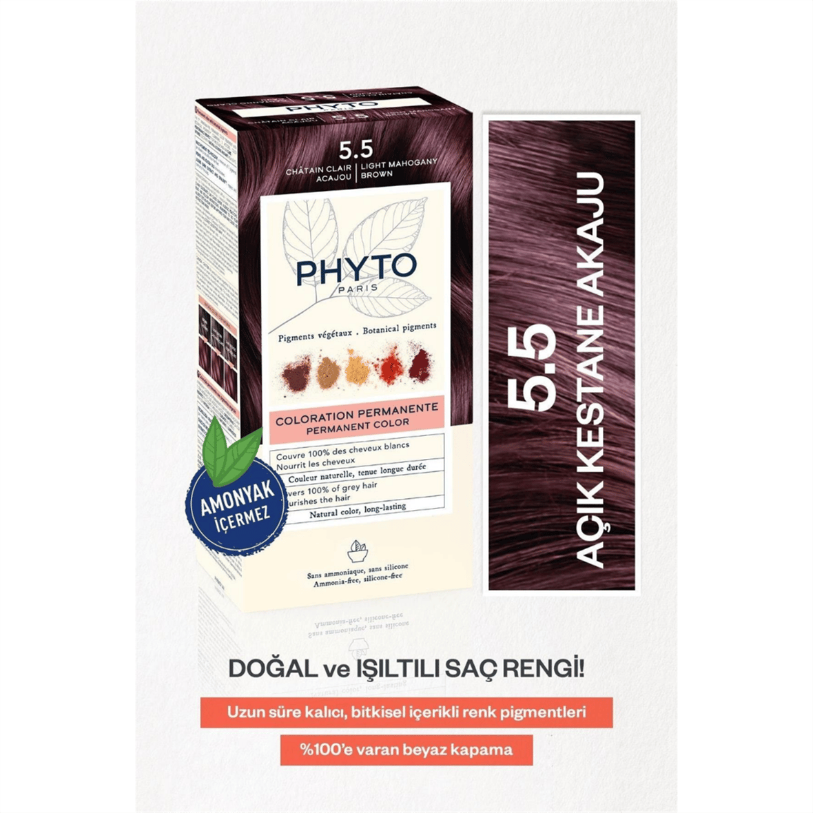 Phyto Color 5.5 Açık Kestane Akaju Amonyaksız Kalıcı Bitkisel Saç Boyası - Phyto