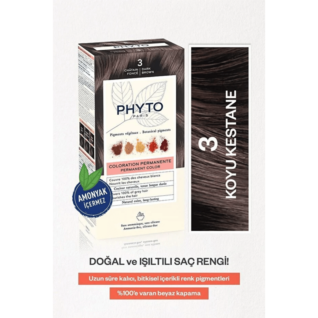 Phyto Phytocolor 3 Koyu Kestane Amonyaksız Kalıcı Bitkisel Saç Boyası İkili Avantaj Set - Phyto