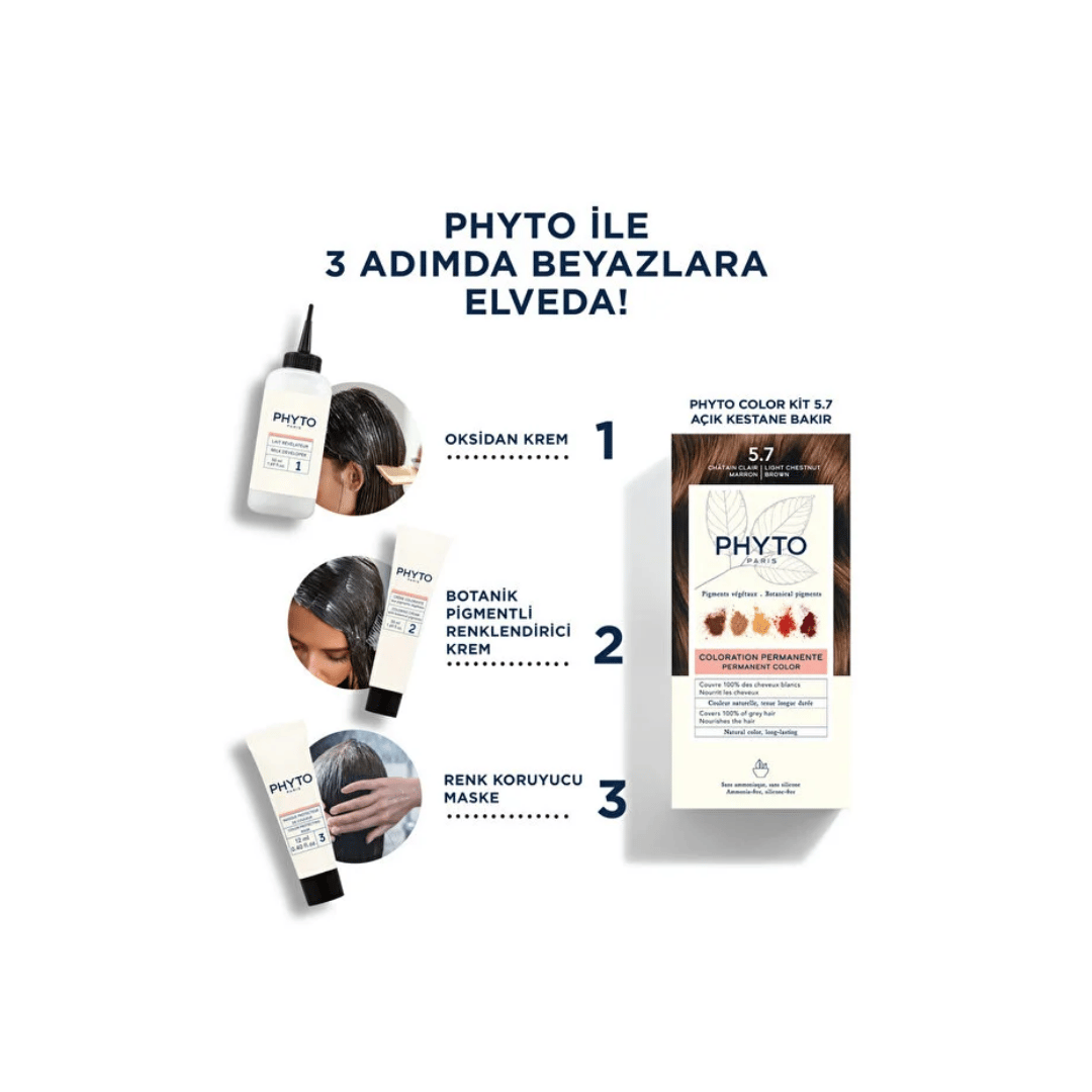 Phyto Phytocolor Bitkisel Saç Boyası - 5.7 Açık Kestane Bakır Yeni Formül - Phyto