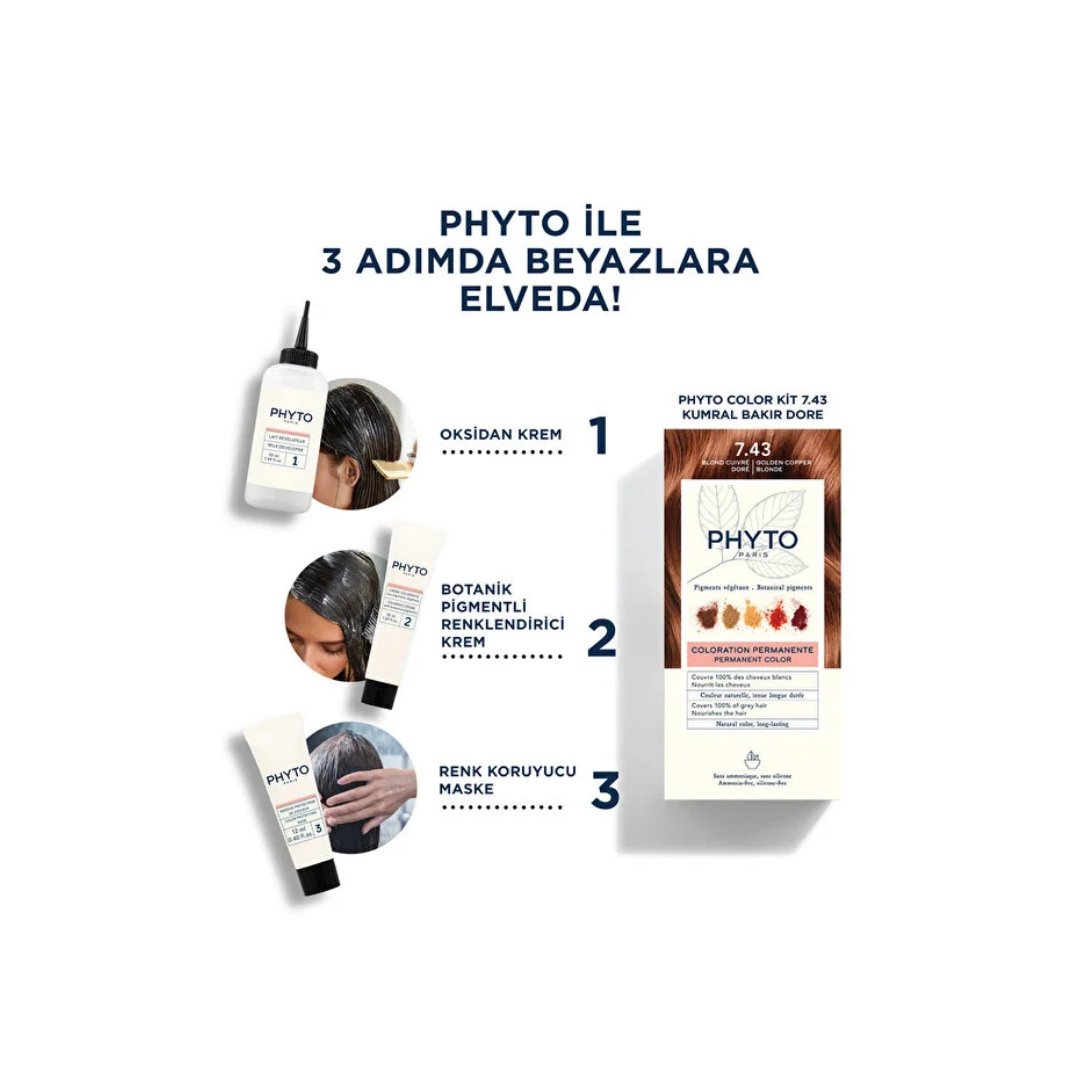 Phyto Phytocolor Bitkisel Saç Boyası 7.43 - Kumral Bakır Dore Yeni Formül - Phyto