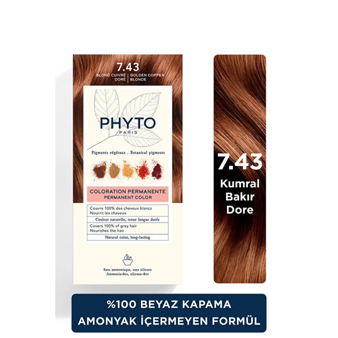 Phyto Phytocolor Bitkisel Saç Boyası 7.43 - Kumral Bakır Dore Yeni Formül - Phyto