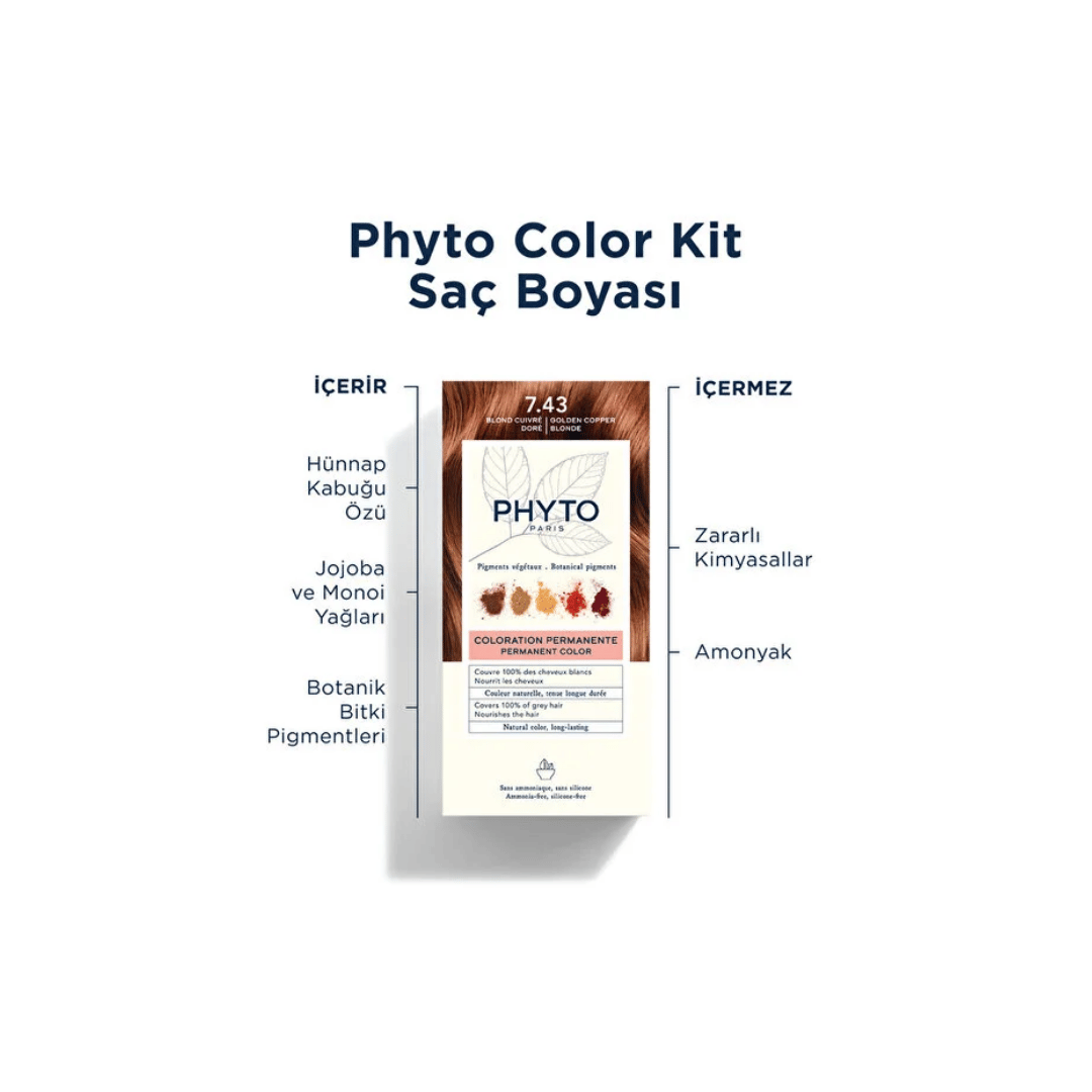 Phyto Phytocolor Bitkisel Saç Boyası 7.43 - Kumral Bakır Dore Yeni Formül - Phyto