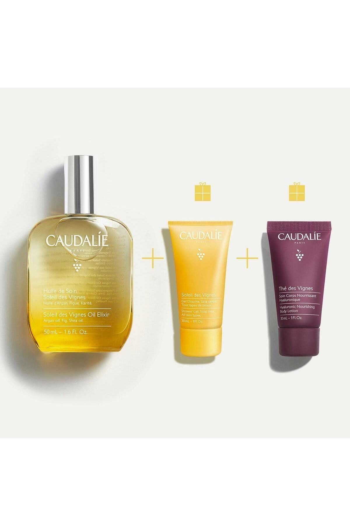 Soleil des Vignes Elixir Yağ Seti-Elixir Yağ 50ml+Duş Jeli 30ml+Vücut Losyonu 30ml - Caudalie