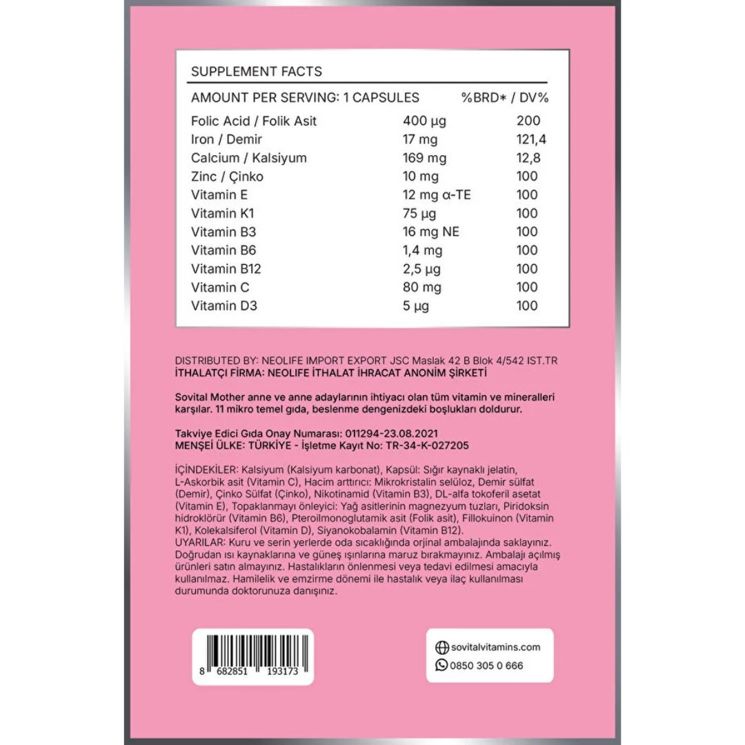Sovital Mother Vitamins 60 Kapsül - Sovital