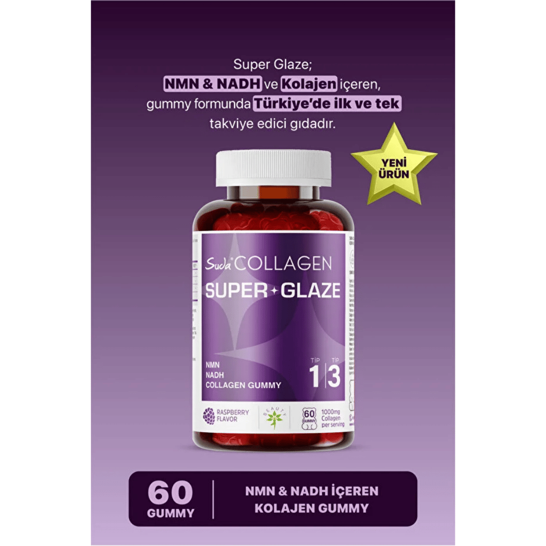 Suda Collagen Super Glaze Tip I-III Kolajen + NMN + NADH 60 Adet Gummy - Suda Collagen
