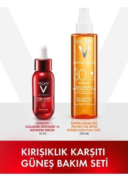 Vichy Anti Aging Güneş Bakım Seti: Liftactiv Collagen Specialist 16 Bonding Serum 30ML + Capital Soleil Cell Protect SPF30 Güneş Koruyucu Yağ - Vichy