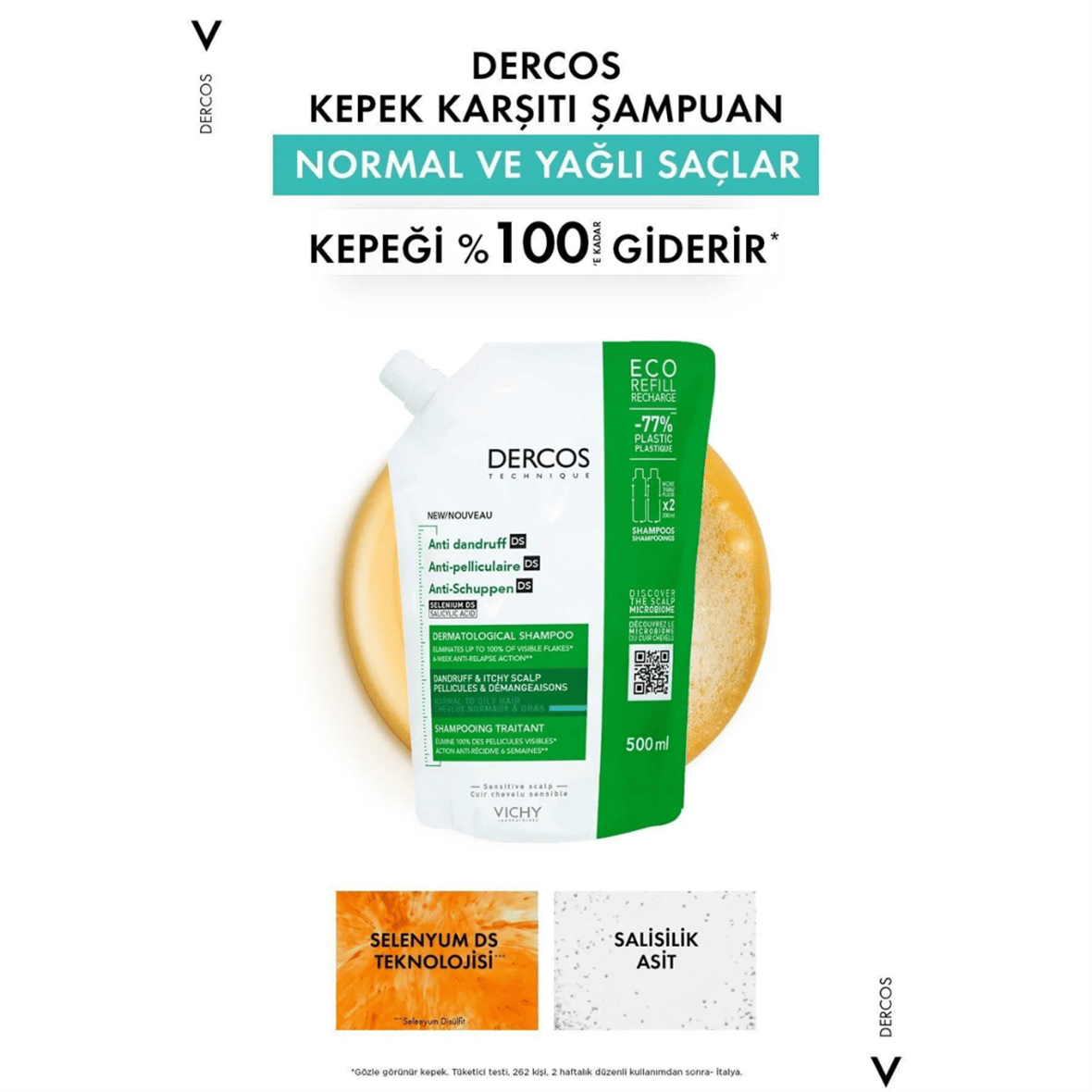 Vichy Dercos Anti-dandruff Kepek Karşıtı Şampuan, Normal & Yağlı Saçlar, Yeniden Dolum Paketi 500 Ml - Vichy