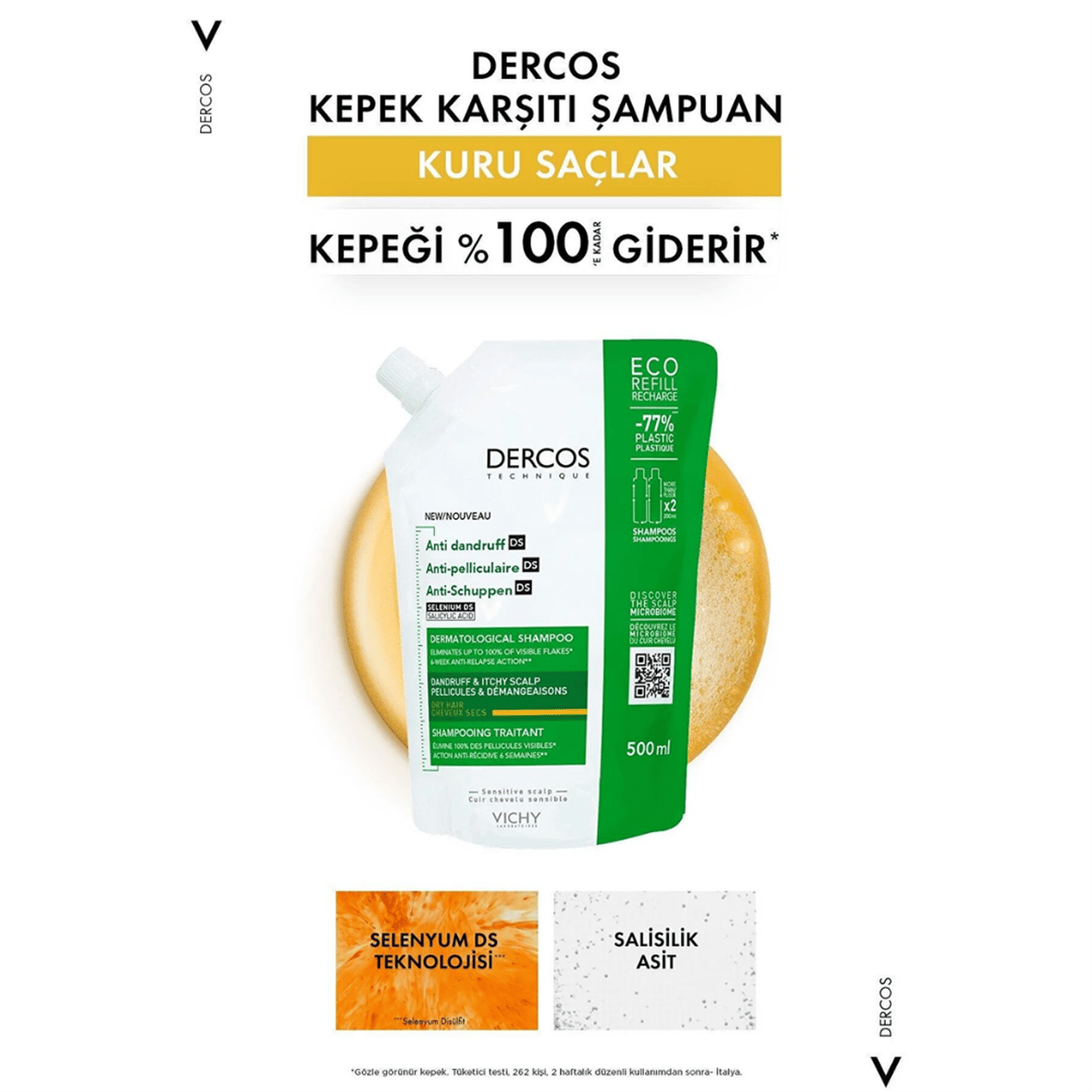 Vichy Dercos Anti-dandruff Kepek Karşıtı Bakım Şampuanı, Kuru Saçlar , Yeniden Dolum Paketi 500 Ml - Vichy