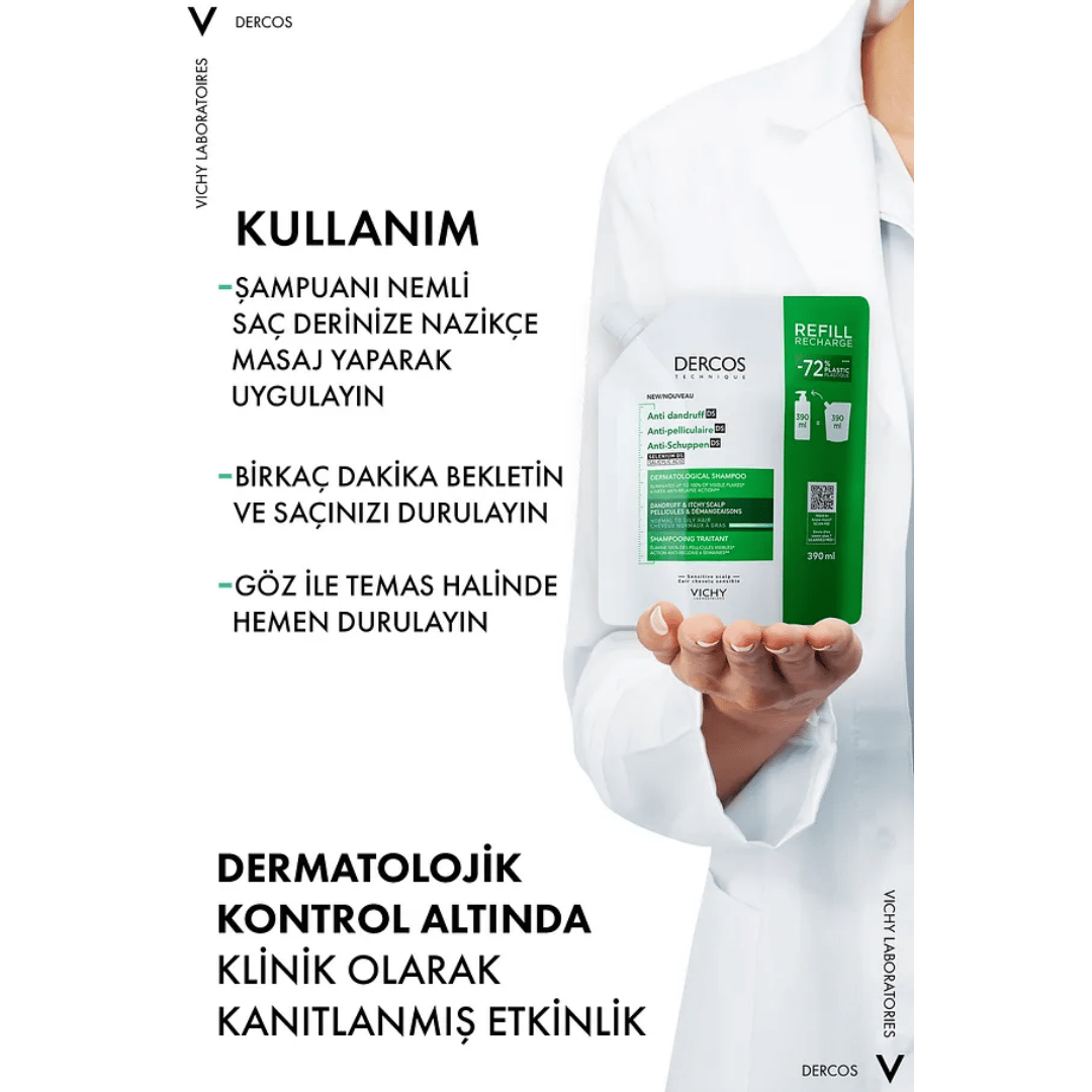 Vichy Dercos Anti Dandruff Kepek Karşıtı Şampuan 390 ml Normal ve Yağlı Saçlar Refill - Vichy