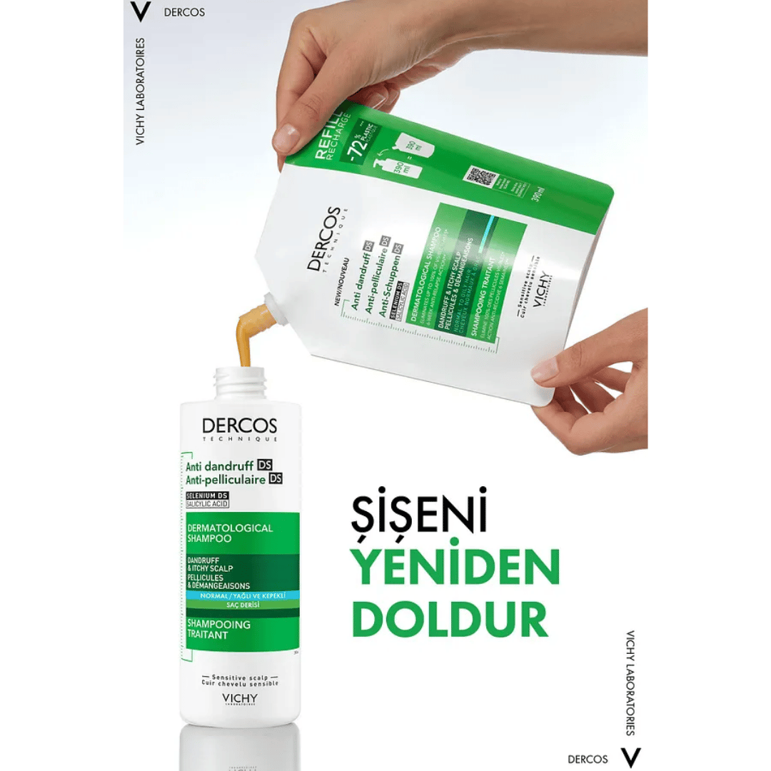 Vichy Dercos Anti Dandruff Kepek Karşıtı Şampuan 390 ml Normal ve Yağlı Saçlar Refill - Vichy