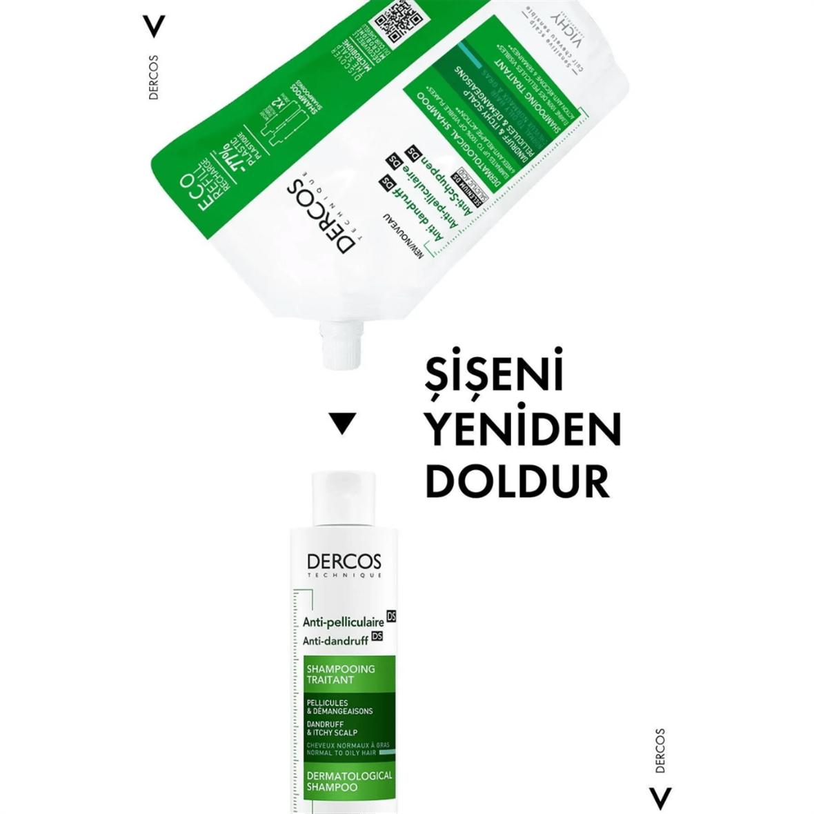 Vichy Dercos Anti-dandruff Kepek Karşıtı Şampuan, Normal & Yağlı Saçlar, Yeniden Dolum Paketi 500 Ml - Vichy