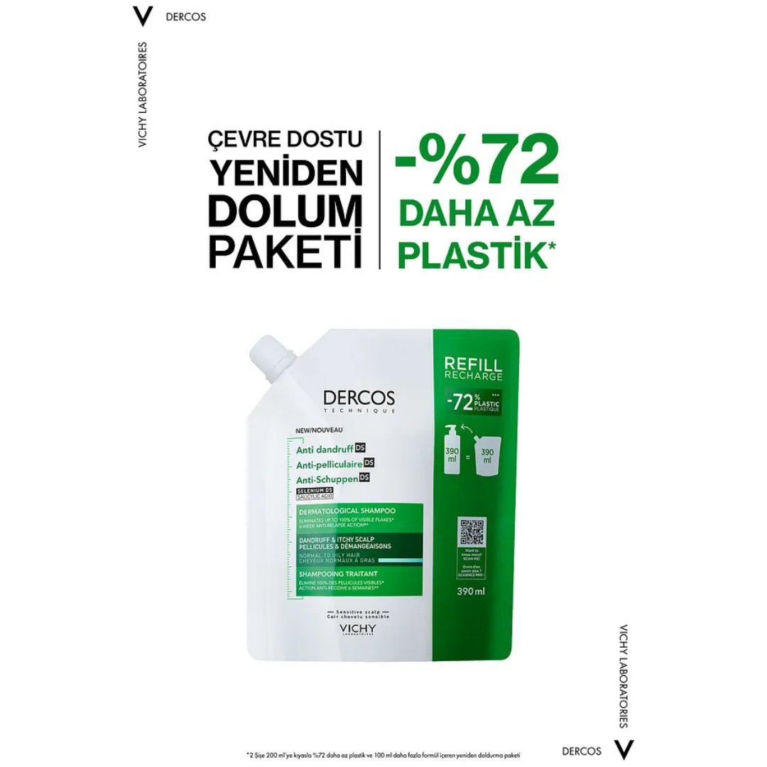Vichy Dercos Anti Dandruff Kepek Karşıtı Şampuan 390 ml Normal ve Yağlı Saçlar Refill - Vichy