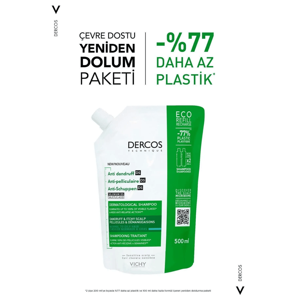 Vichy Dercos Anti-dandruff Kepek Karşıtı Şampuan, Normal & Yağlı Saçlar, Yeniden Dolum Paketi 500 Ml - Vichy