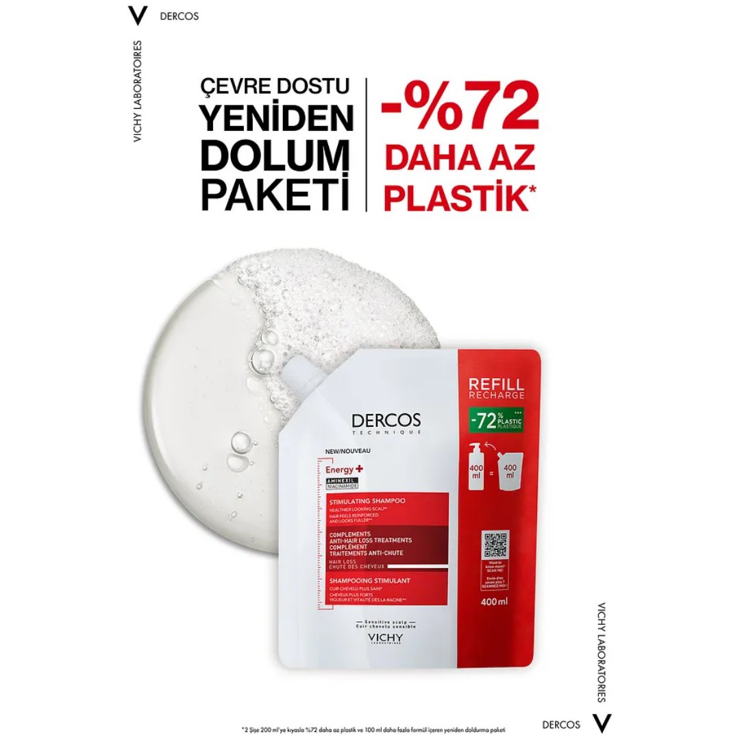 Vichy Dercos Energising Saç Dökülmesine Karşı Şampuan, Yeniden Dolum Paketi 400 ml - Vichy