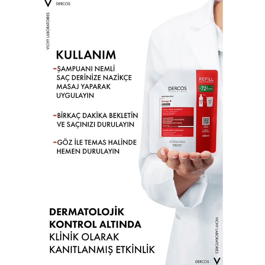 Vichy Dercos Energising Saç Dökülmesine Karşı Şampuan, Yeniden Dolum Paketi 400 ml - Vichy