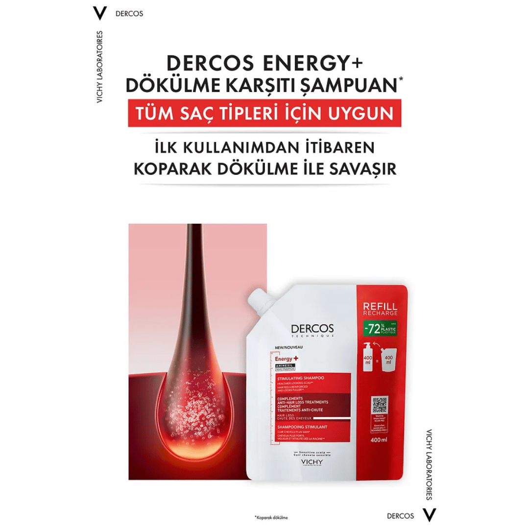 Vichy Dercos Energising Saç Dökülmesine Karşı Şampuan, Yeniden Dolum Paketi 400 ml - Vichy