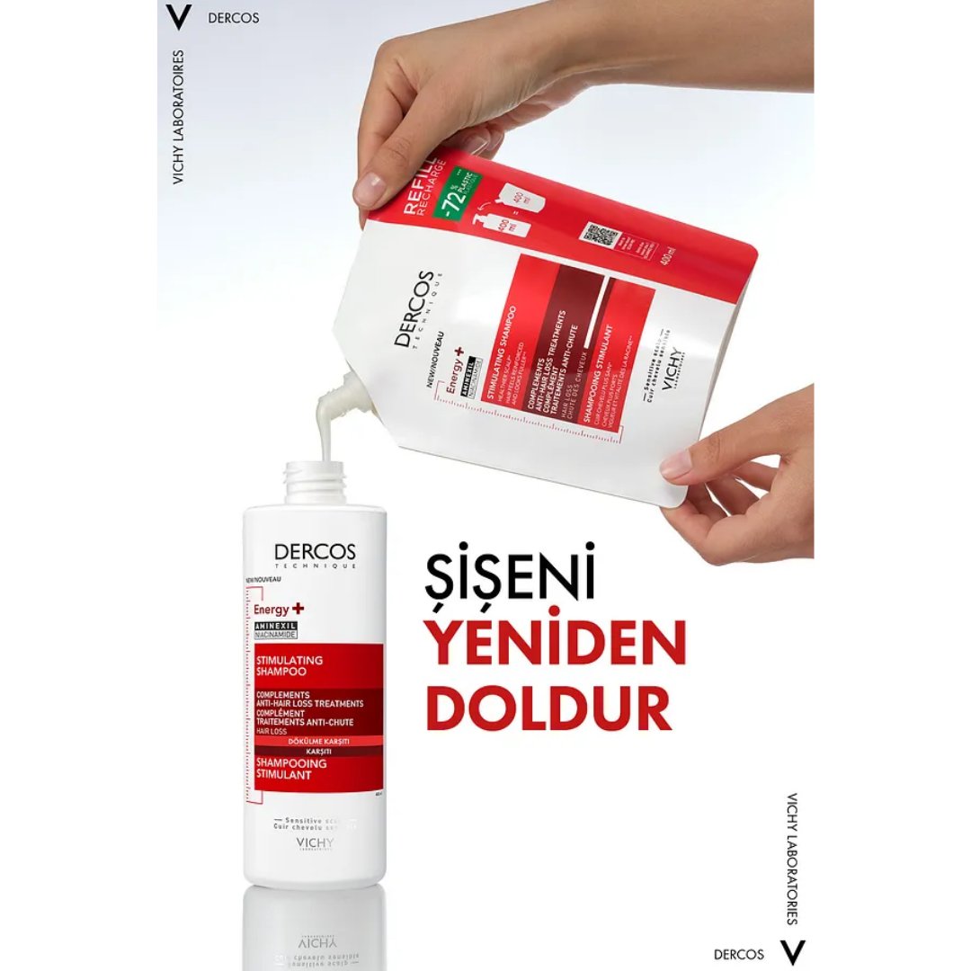 Vichy Dercos Energising Saç Dökülmesine Karşı Şampuan, Yeniden Dolum Paketi 400 ml - Vichy