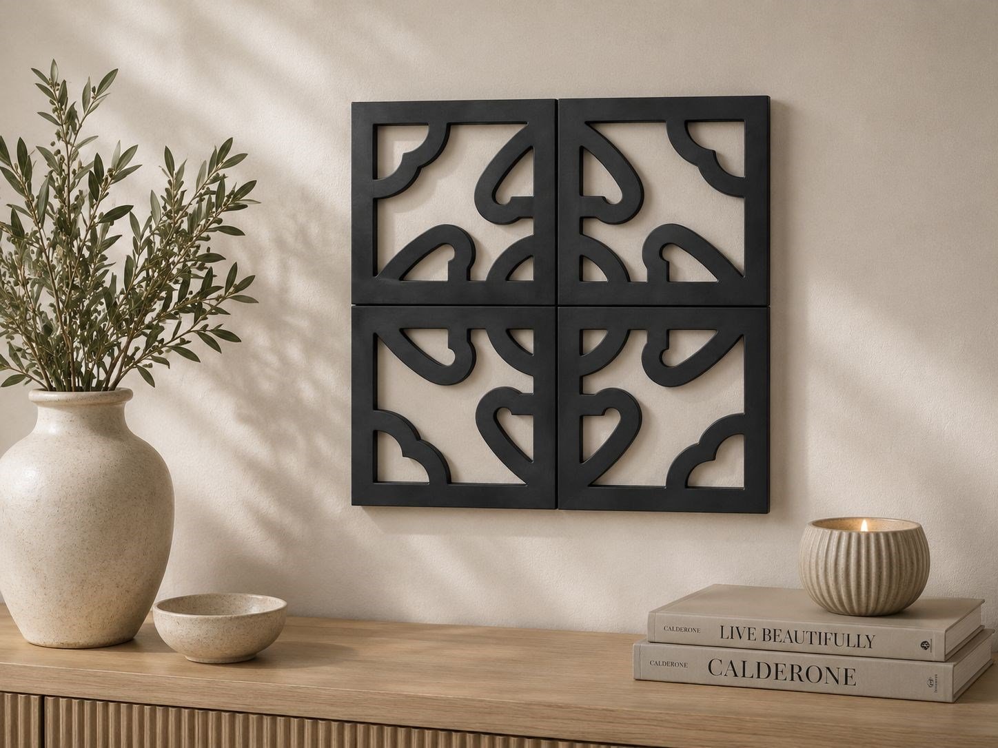 Lotus Motifli Dekoratif Duvar Paneli - 3lü set