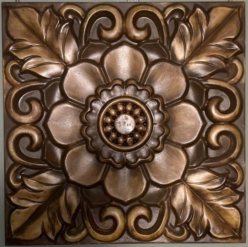 Lotus Motifli Dekoratif Duvar Paneli - Ahşap Görünümlü