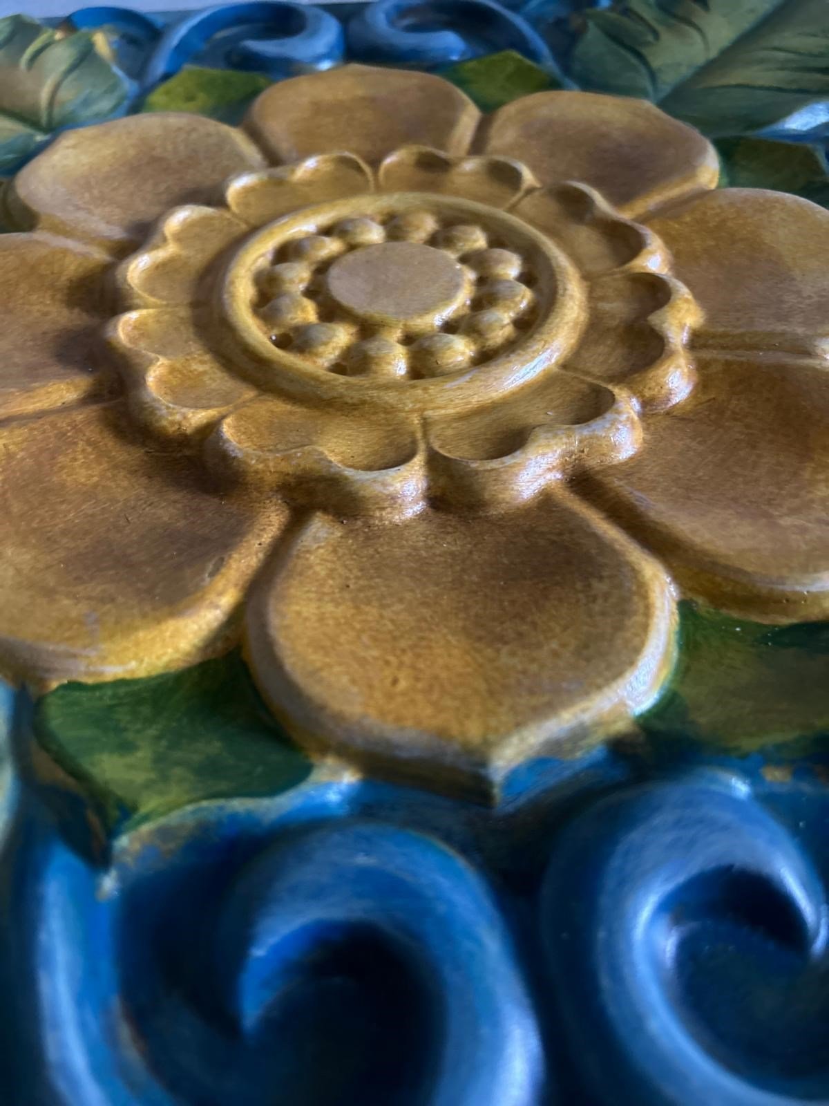 Lotus Motifli Dekoratif Duvar Paneli - Mavi