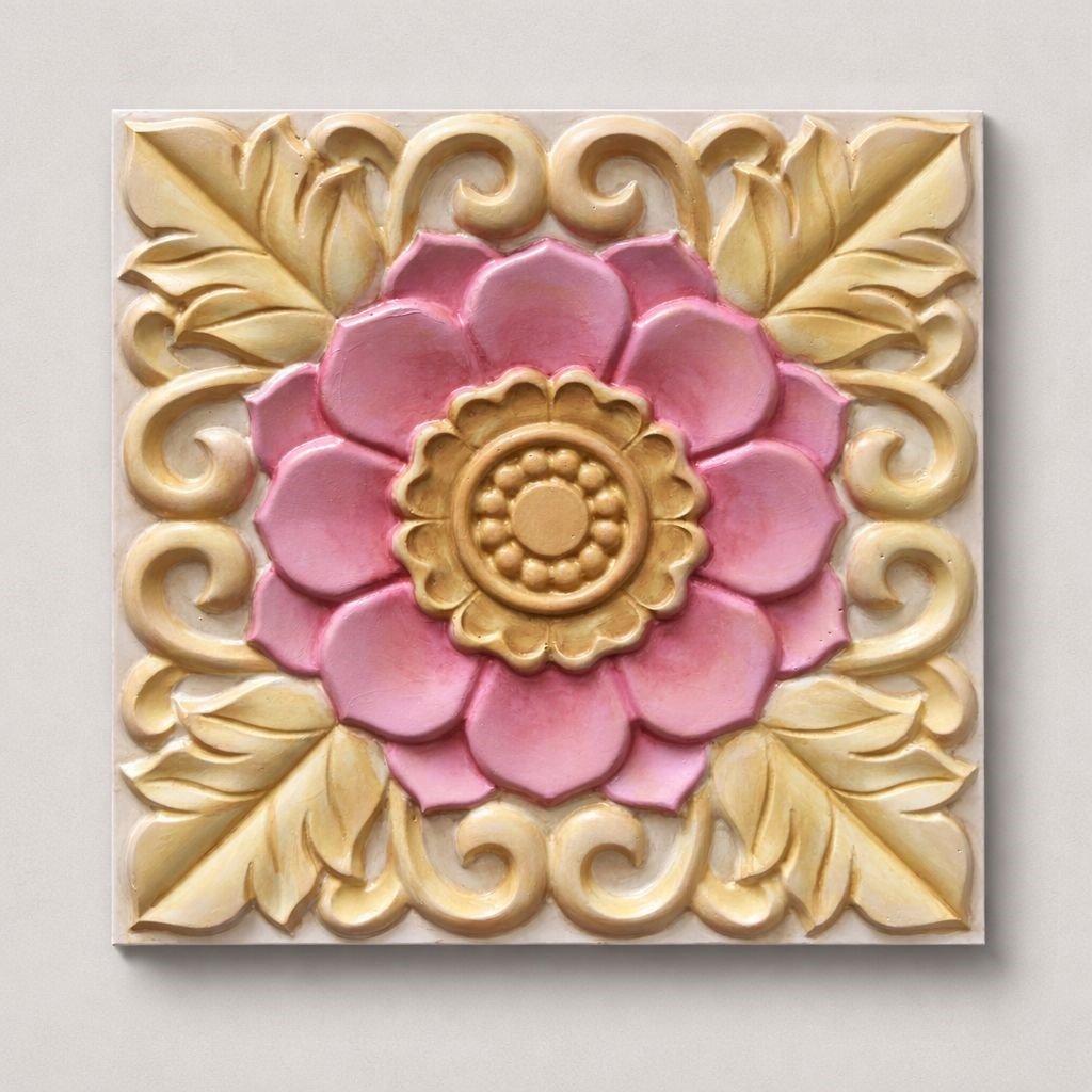 Lotus Motifli Dekoratif Duvar Paneli - Pembe