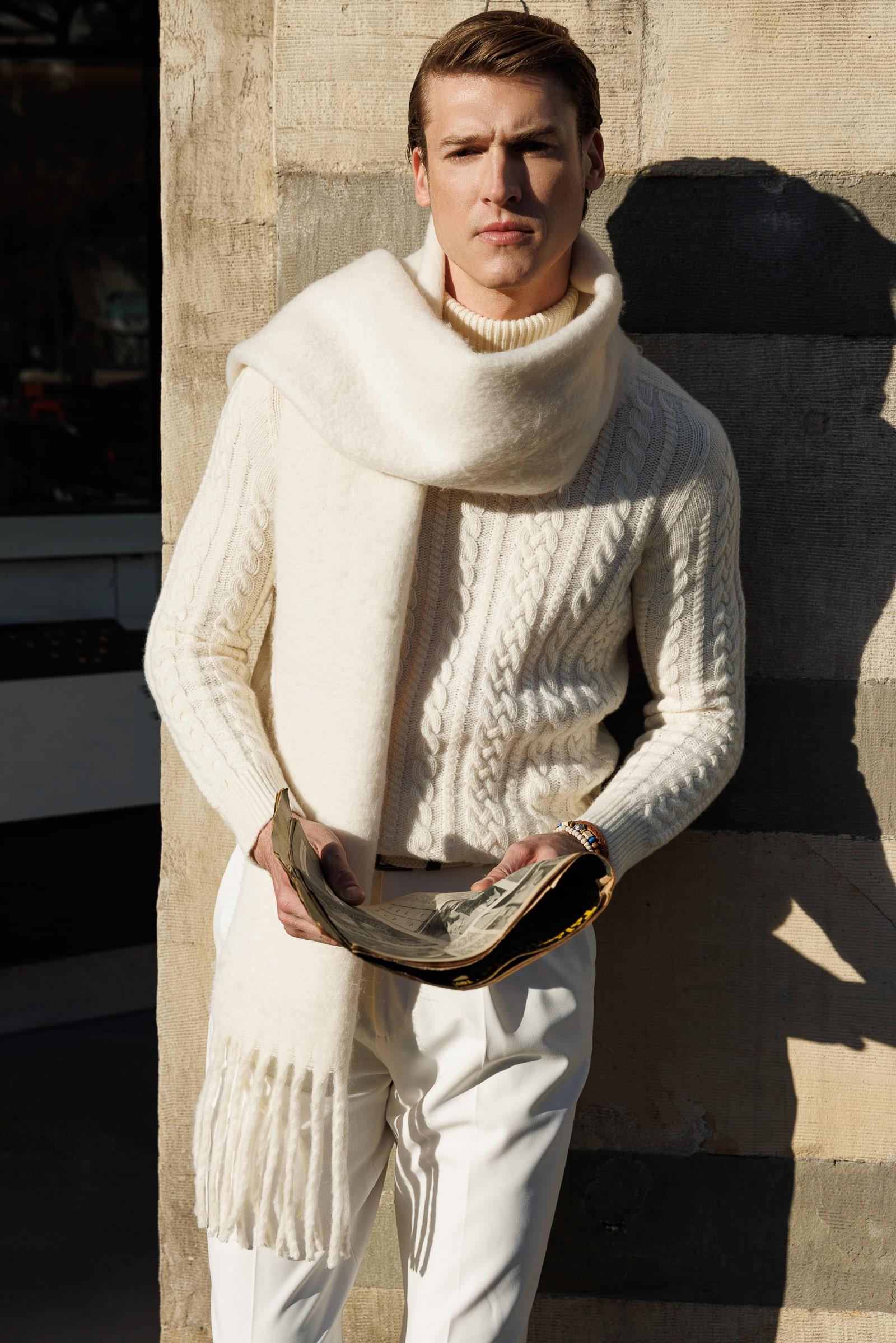 22589Мужская водолазка вязаный шерстяной свитер цвет кости