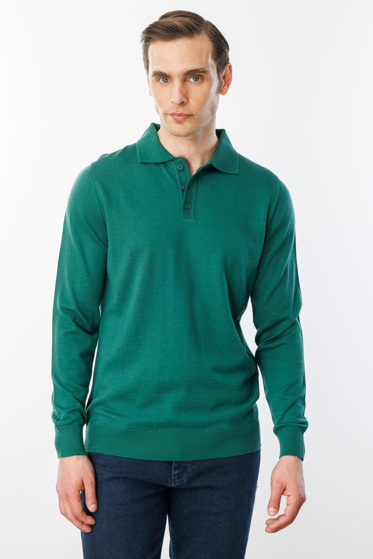 21601Erkek Basic Polo Yaka İnce Triko Kazak Ö.Başı