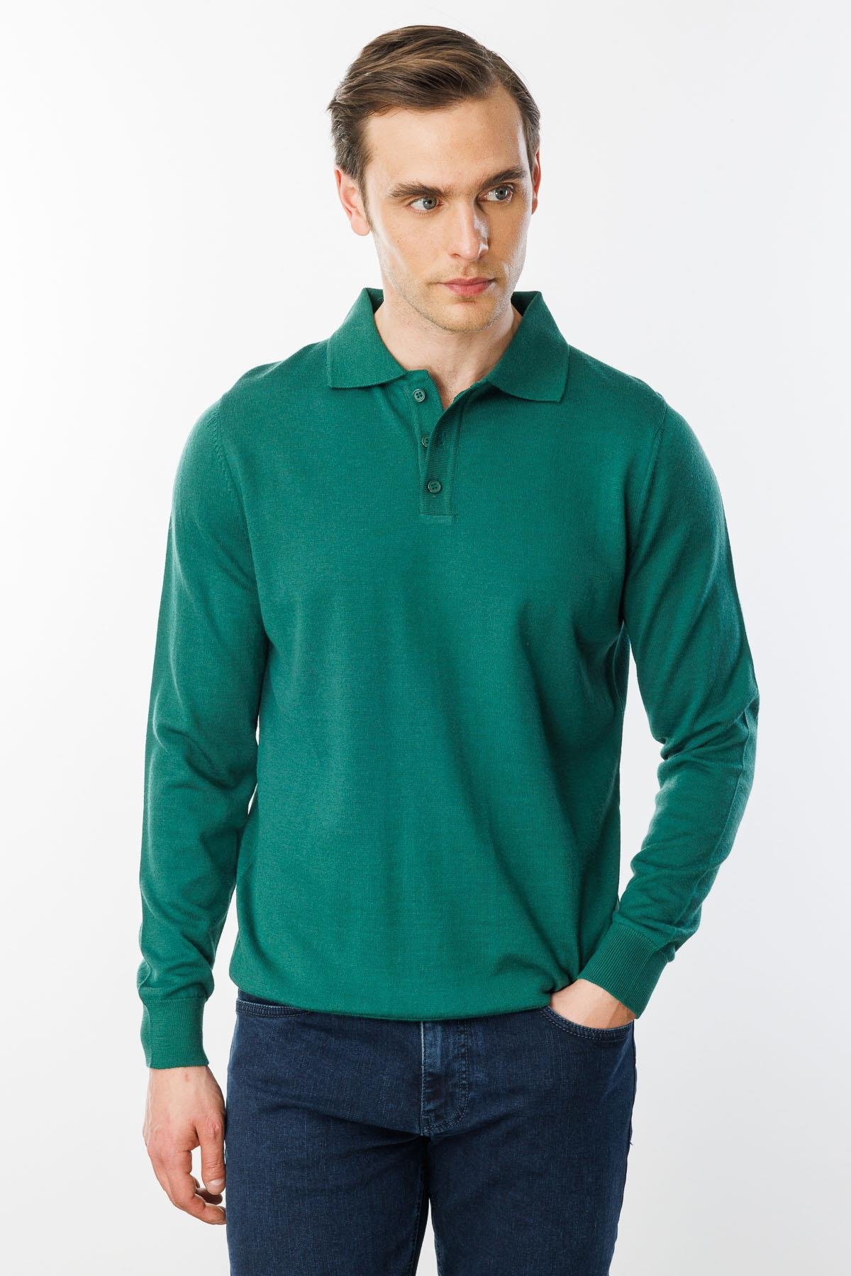 21601Erkek Basic Polo Yaka İnce Triko Kazak Ö.Başı