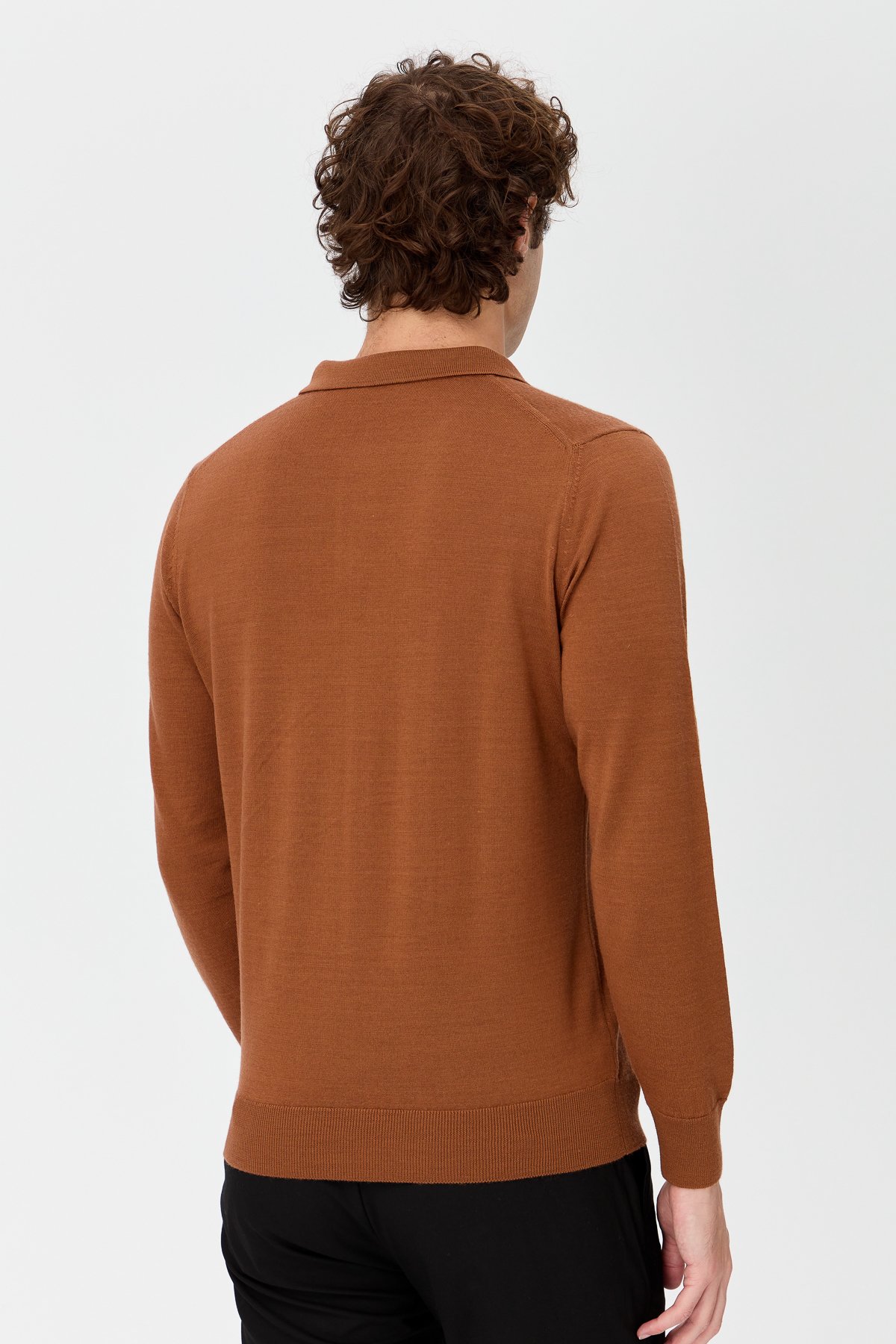 21601Erkek Basic Polo Yaka İnce Triko Kazak K.taba