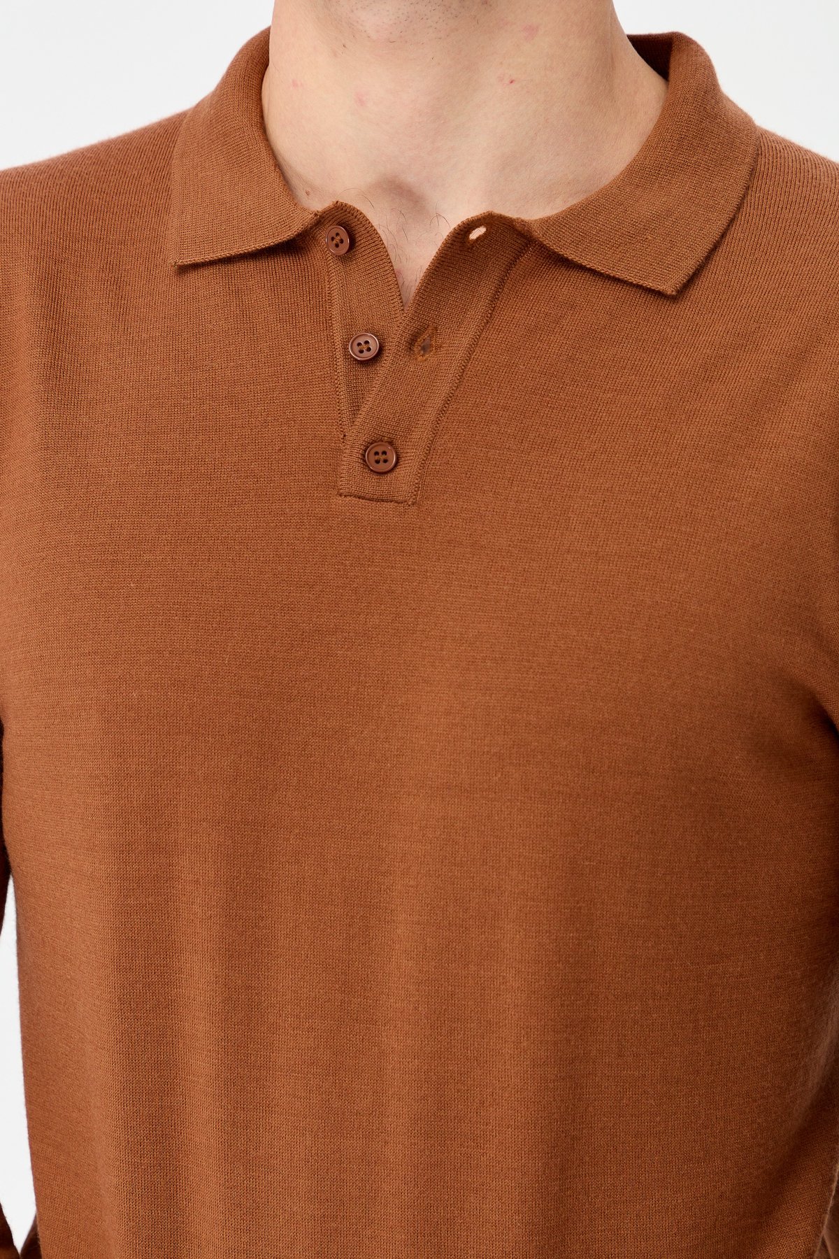 21601Erkek Basic Polo Yaka İnce Triko Kazak K.taba