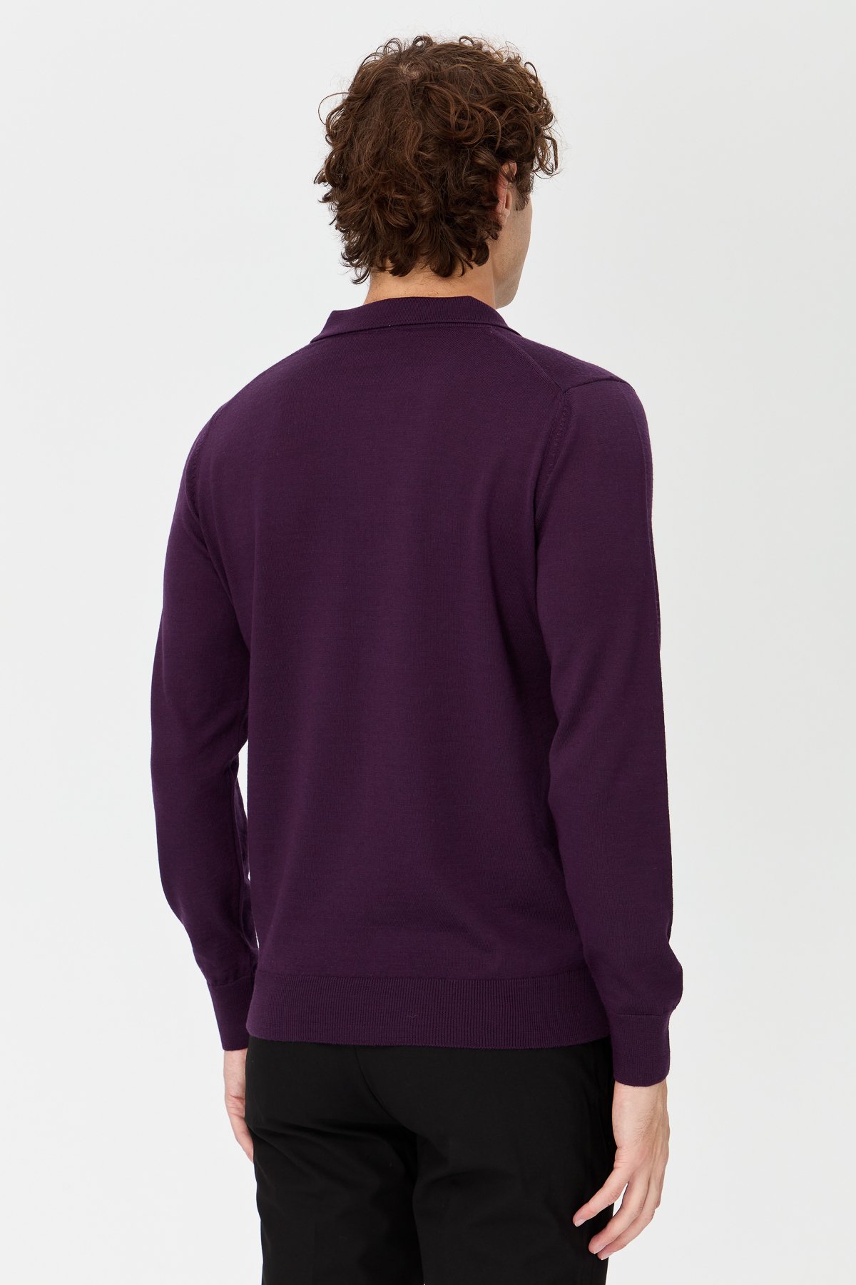 21601Erkek Basic Polo Yaka İnce Triko Kazak K.Mor