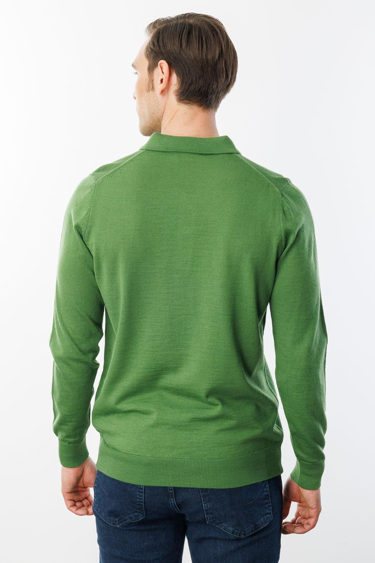 21601Erkek Basic Polo Yaka İnce Triko Kazak K.Yosun