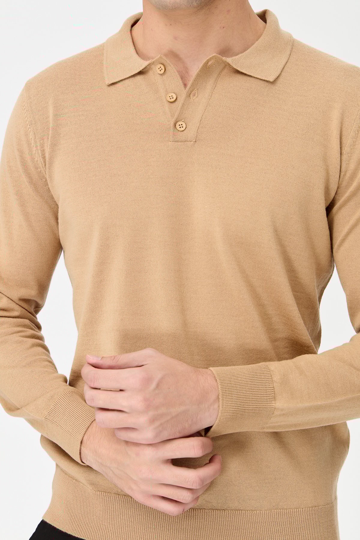 21601Erkek Basic Polo Yaka İnce Triko Kazak S.Kahve