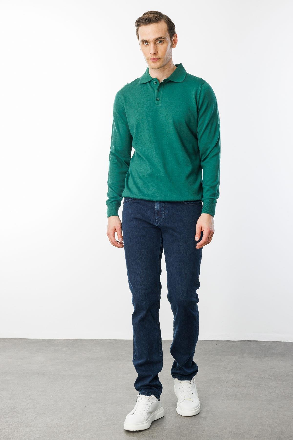 21601Erkek Basic Polo Yaka İnce Triko Kazak Ö.Başı