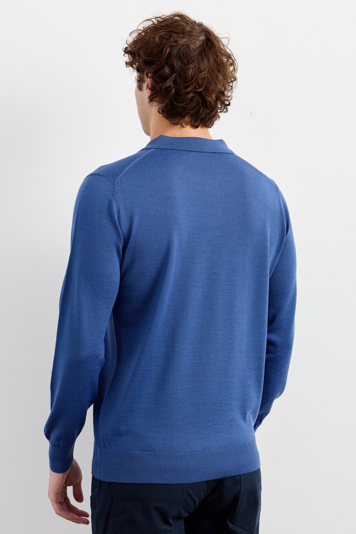 21601Erkek Basic Polo Yaka İnce Triko Kazak İndigo