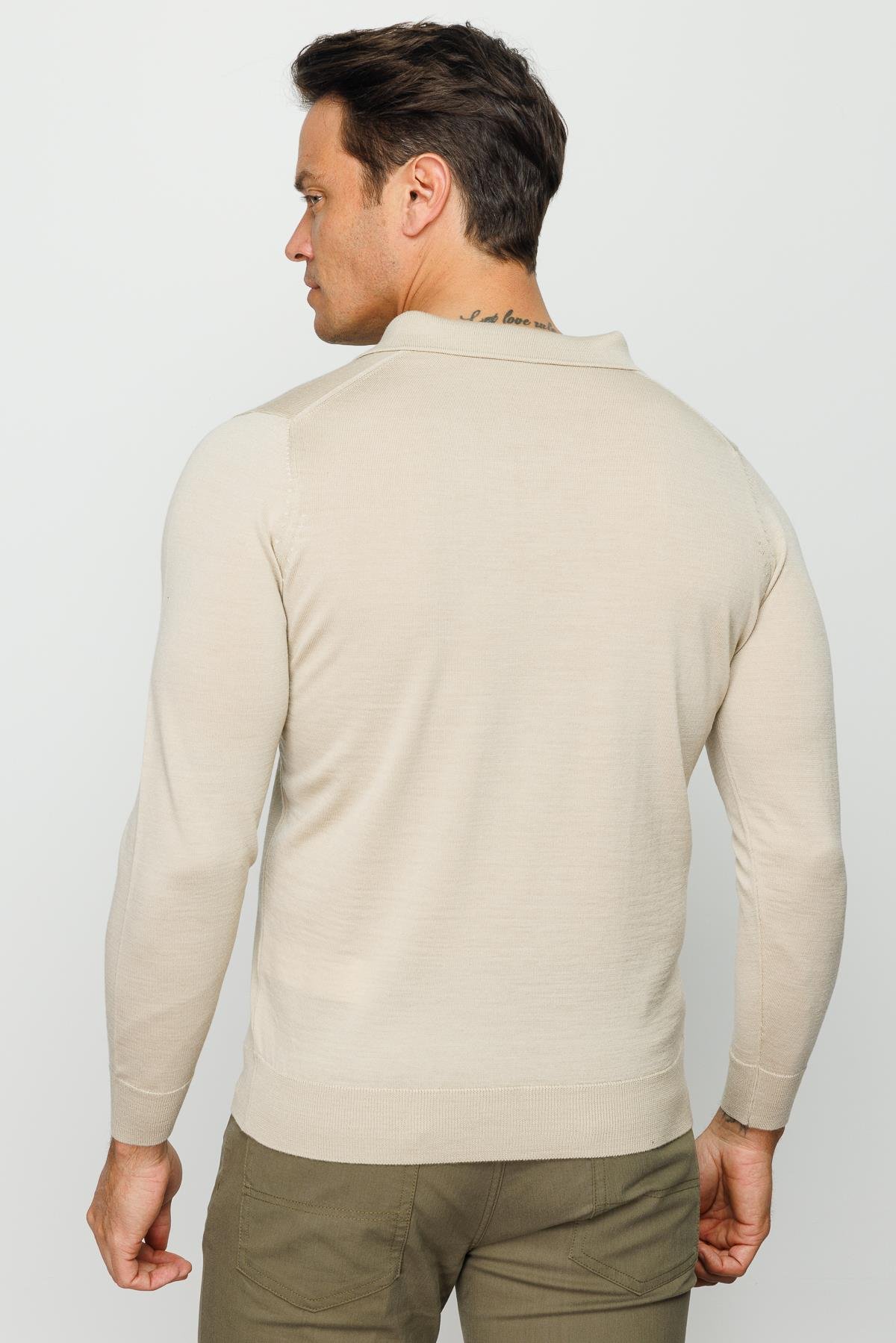 21601Мужской базовый трикотажный свитер с воротником поло Бежевый