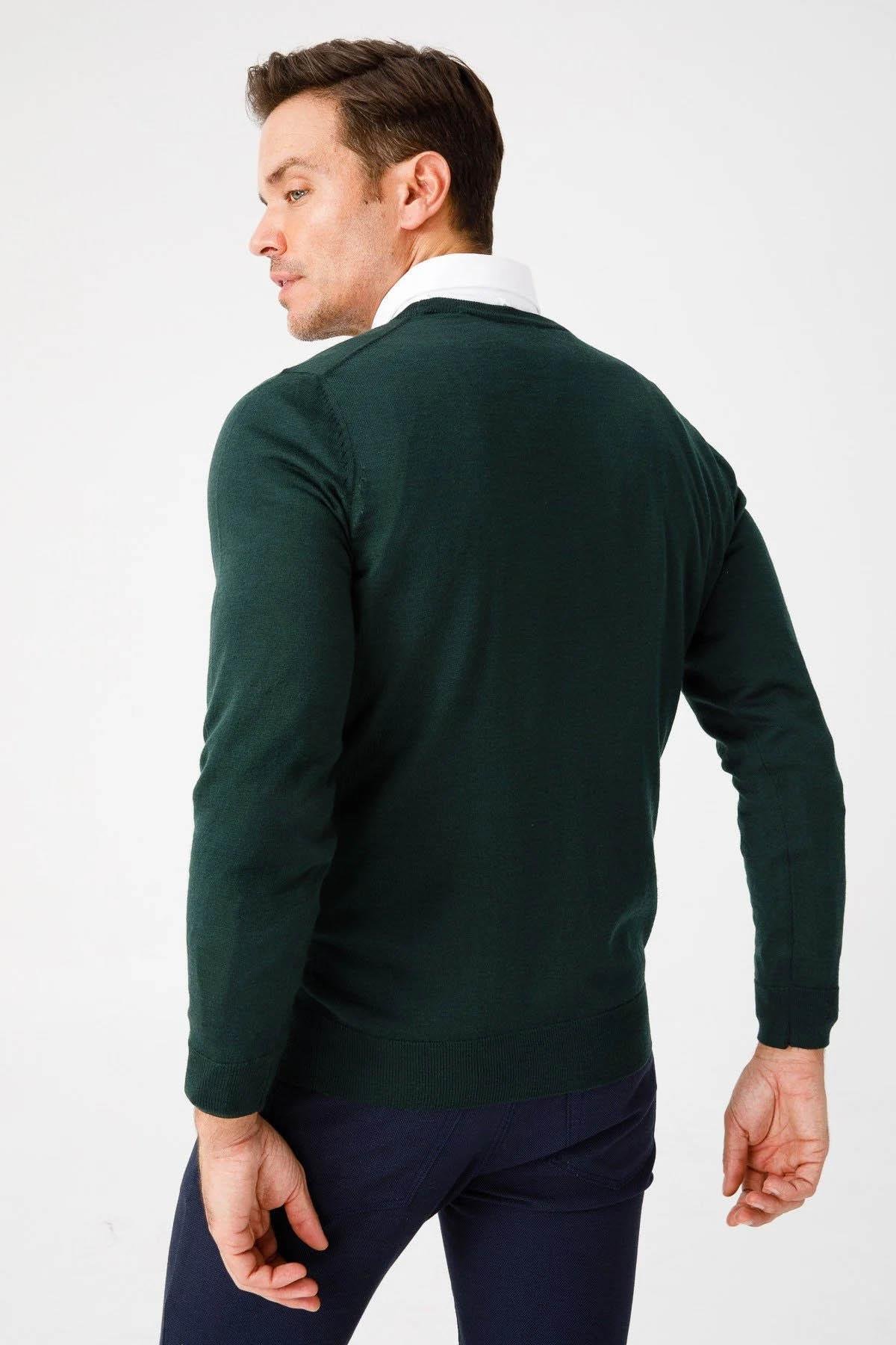 21603Erkek Basic Sıfır Yaka İnce Triko Kazak Yeşil