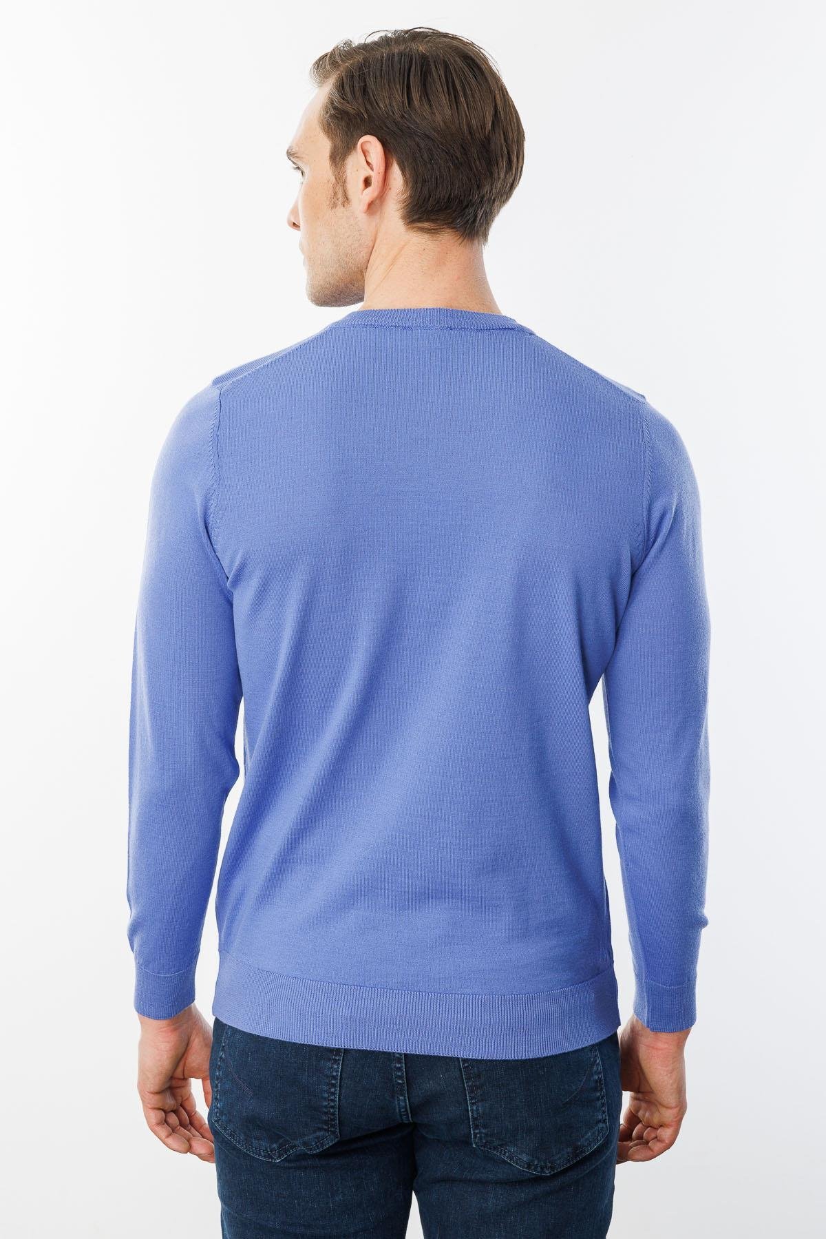 21603Erkek Basic Sıfır Yaka İnce Triko Kazak Eflatun