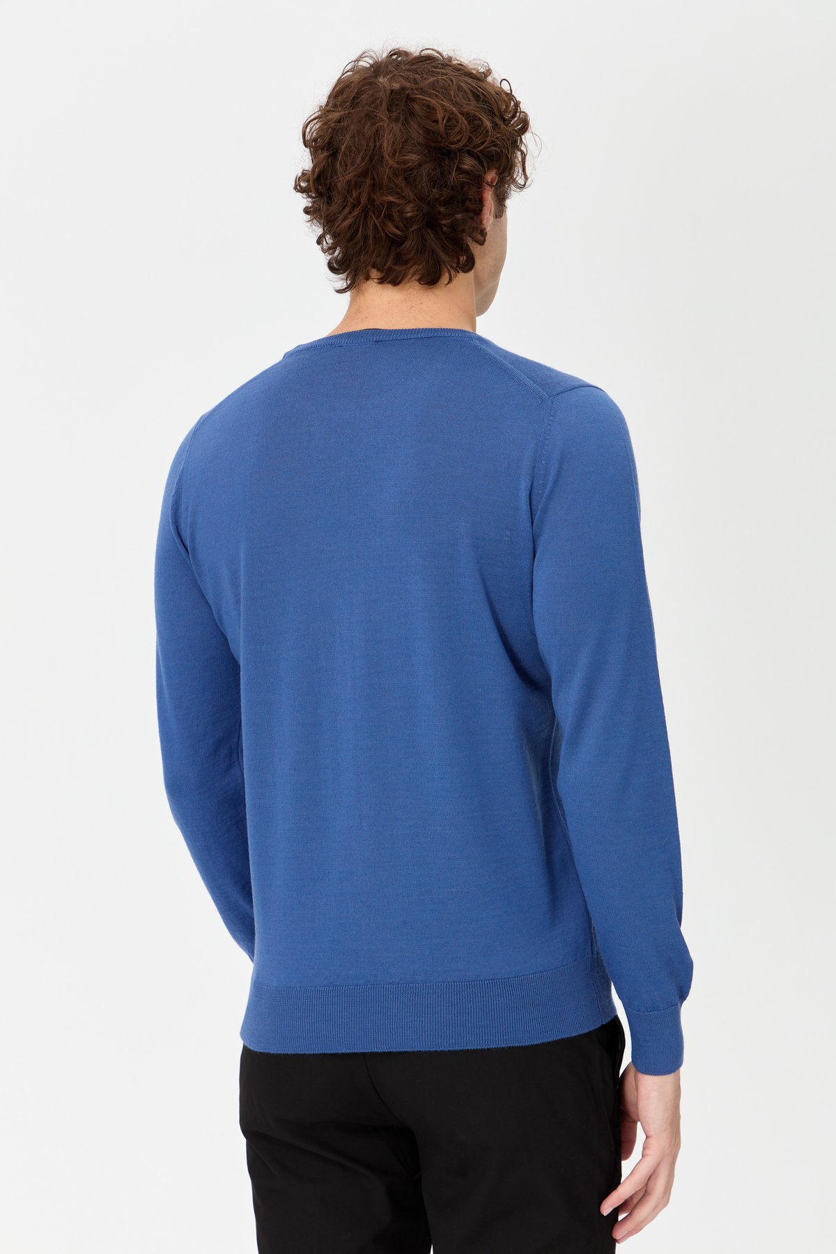 21603Erkek Basic Sıfır Yaka İnce Triko Kazak İndigo