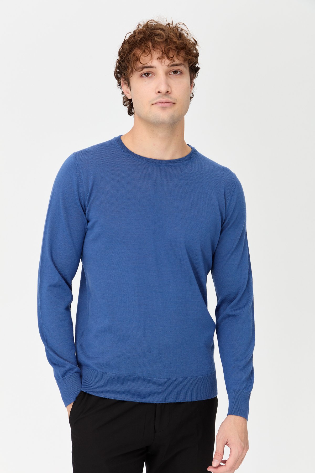 21603Erkek Basic Sıfır Yaka İnce Triko Kazak İndigo