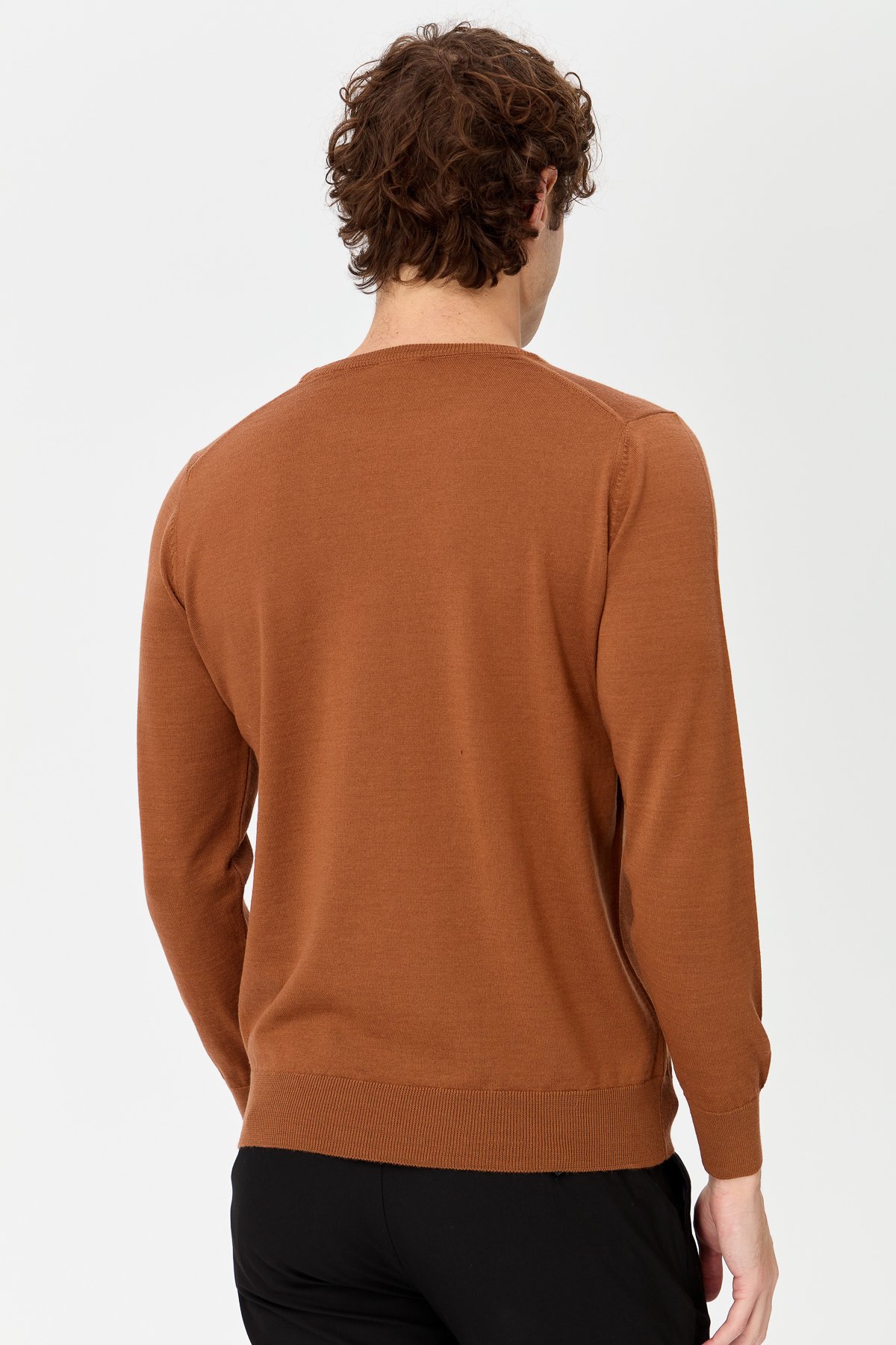 21603Erkek Basic Sıfır Yaka İnce Triko Kazak K.taba