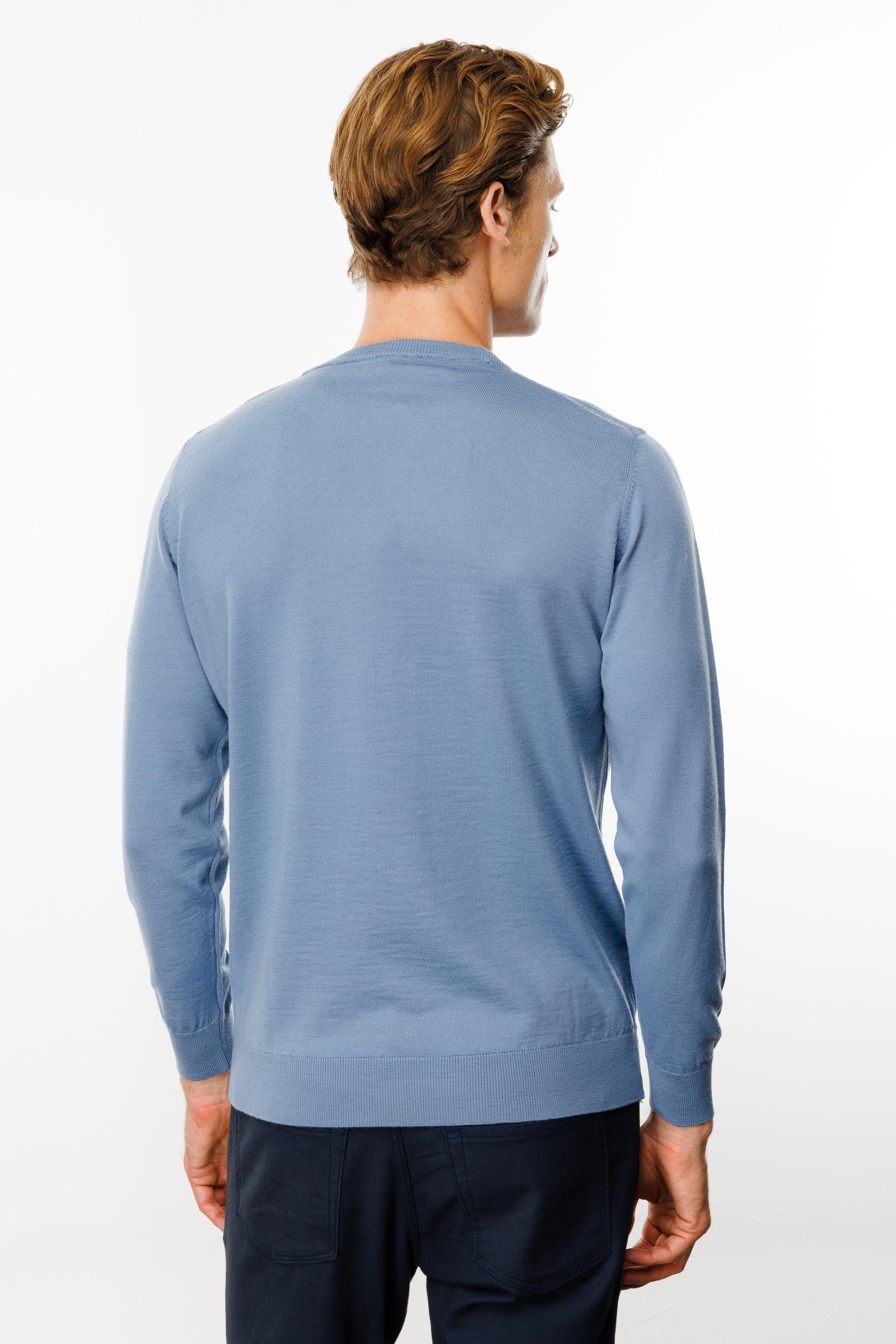 21603Erkek Basic Sıfır Yaka İnce Triko Kazak H.Mavi