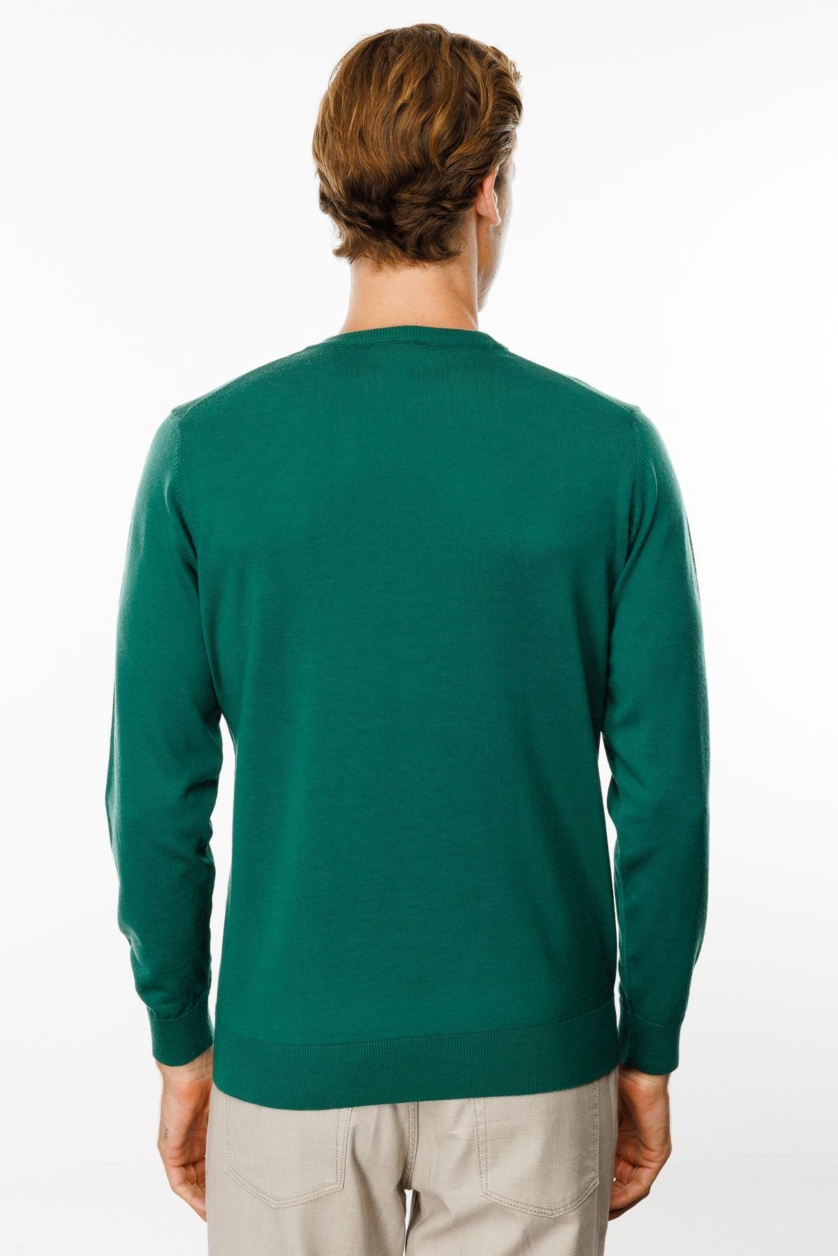 21603Erkek Basic Sıfır Yaka İnce Triko Kazak Ördek Yeşil